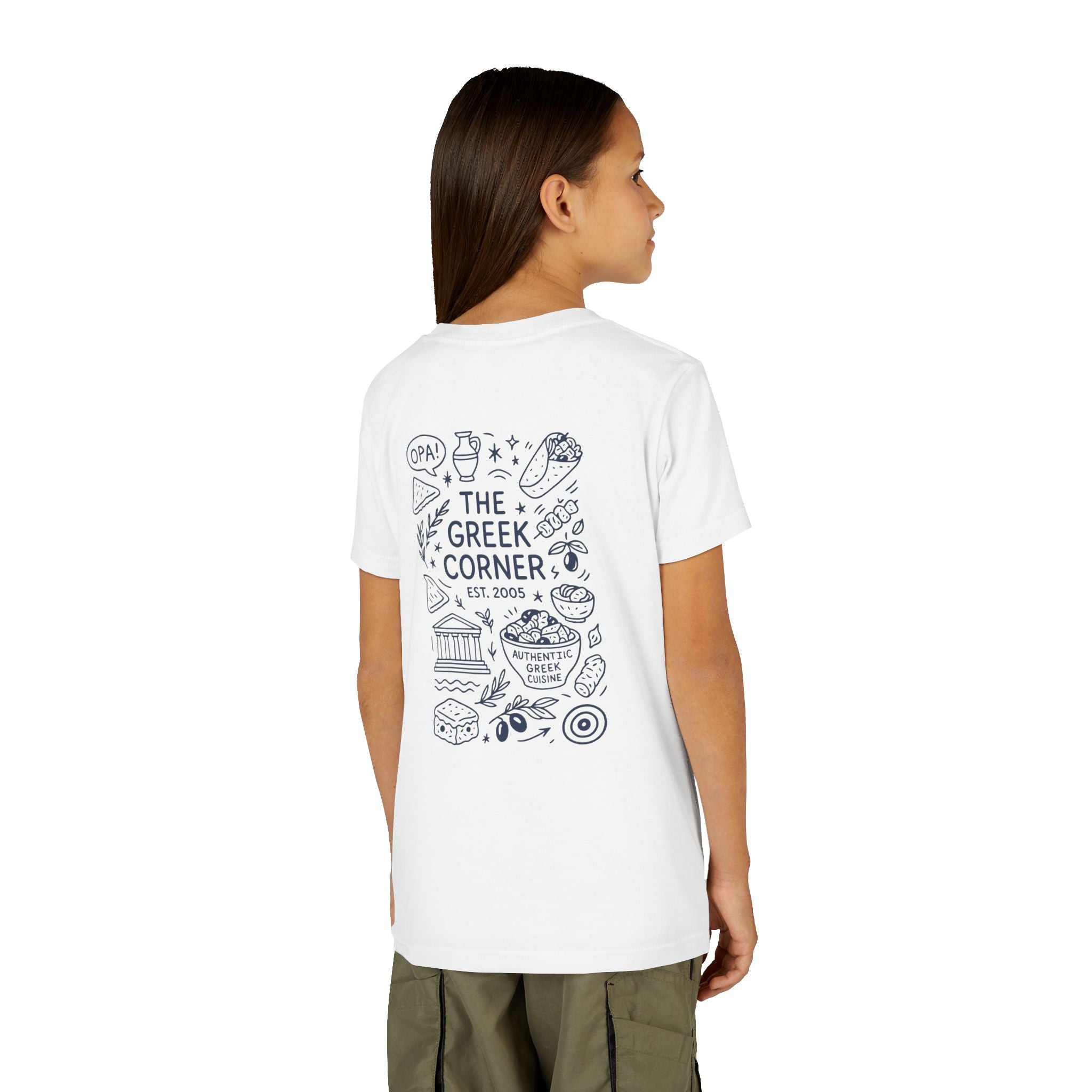 Youth Greek Cuisine Tee, Fun Kids Shirt, The Greek Corner Design, Summer Casual Wear, Gift for Food Lovers, Unique Youth Apparel