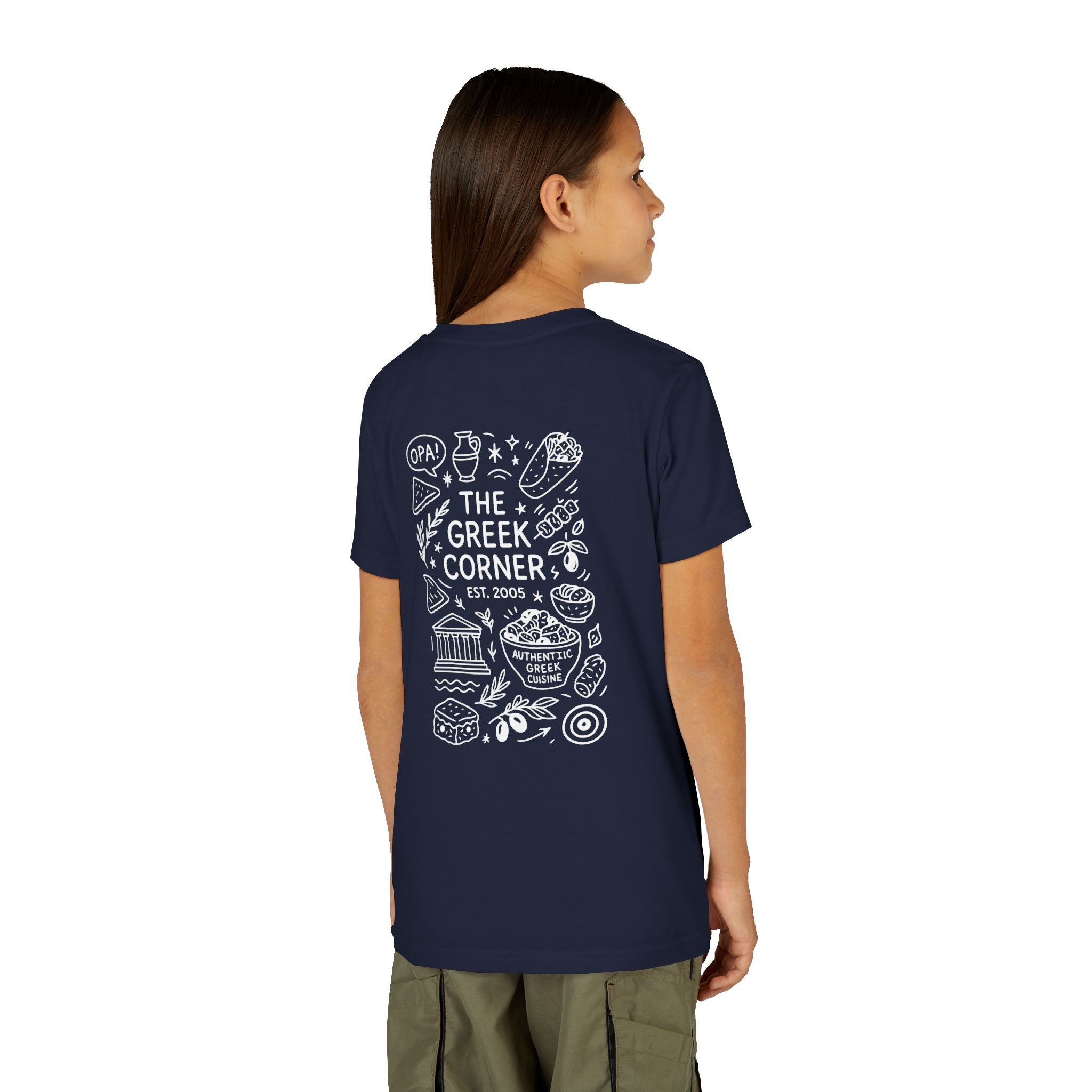 Youth Greek Cuisine Tee, Fun Kids Shirt, The Greek Corner Design, Summer Casual Wear, Gift for Food Lovers, Unique Youth Apparel
