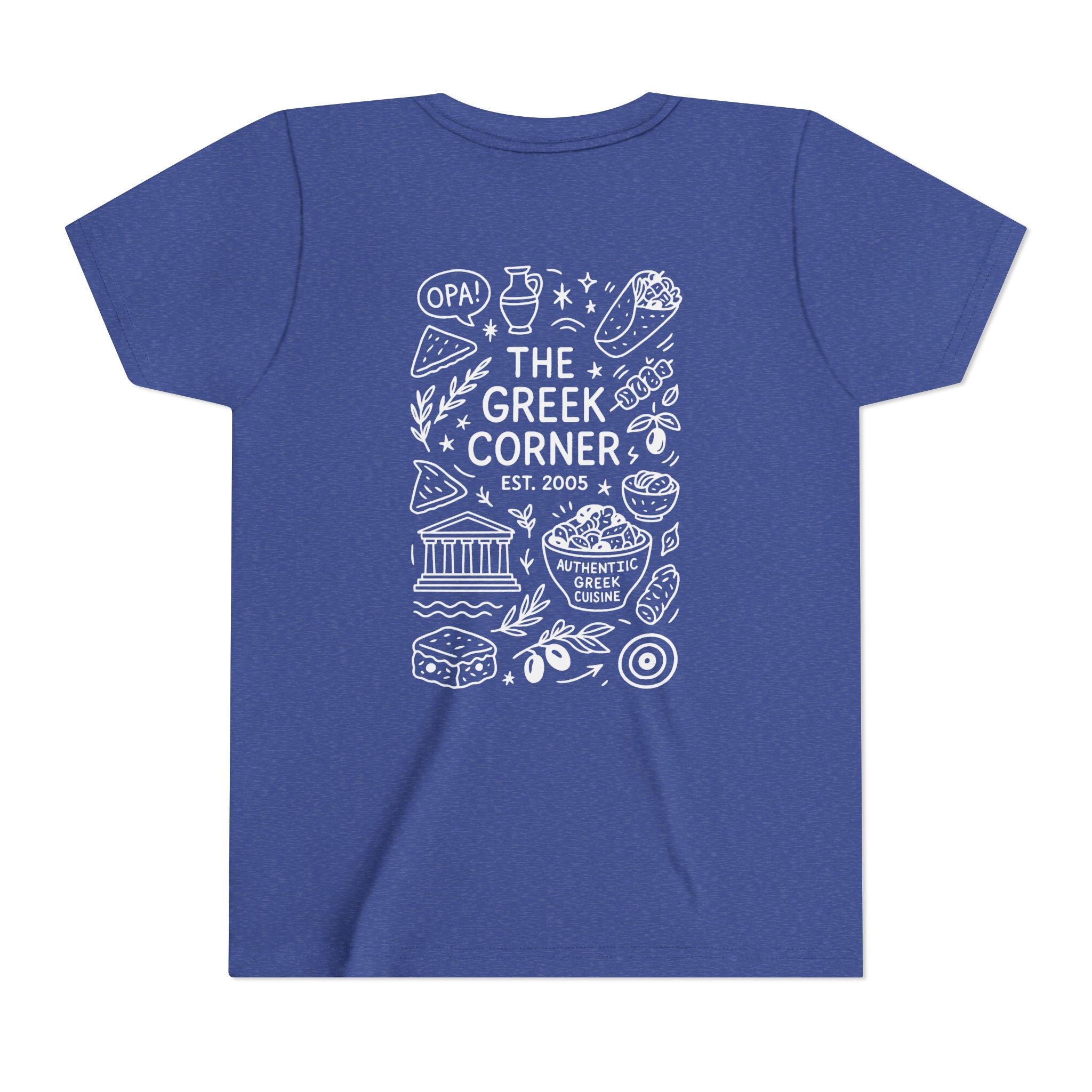Youth Greek Cuisine Tee, Fun Kids Shirt, The Greek Corner Design, Summer Casual Wear, Gift for Food Lovers, Unique Youth Apparel