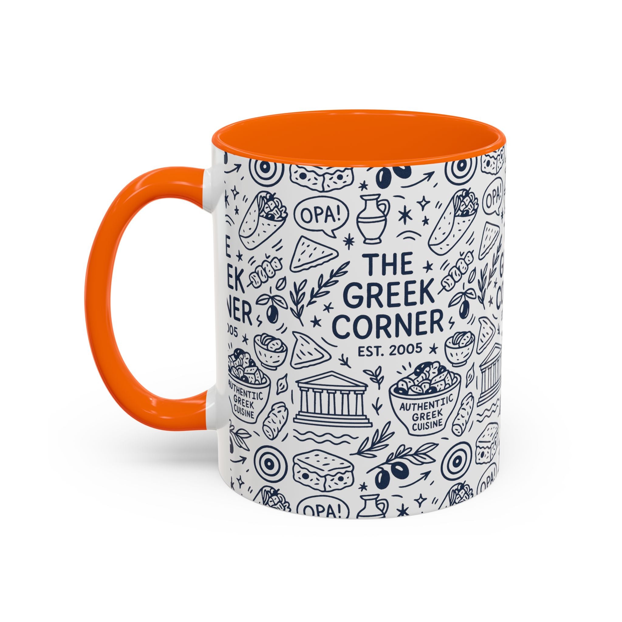 Greek Corner Accent Coffee Mug - Unique Coffee Cup for Food Lovers, Gift for Greek Cuisine Fans, OPA, Kitchen Decor, Casual Dining