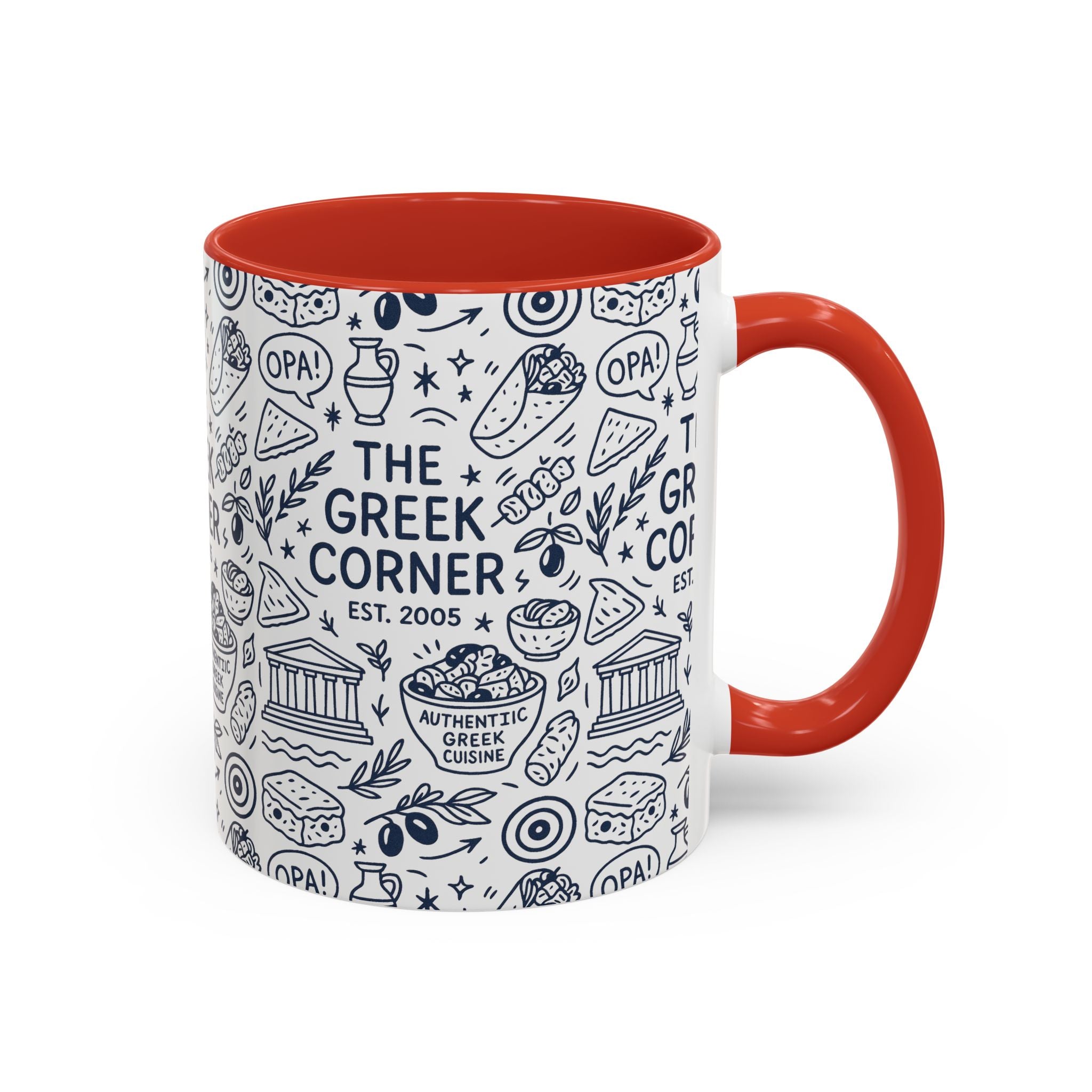 Greek Corner Accent Coffee Mug - Unique Coffee Cup for Food Lovers, Gift for Greek Cuisine Fans, OPA, Kitchen Decor, Casual Dining