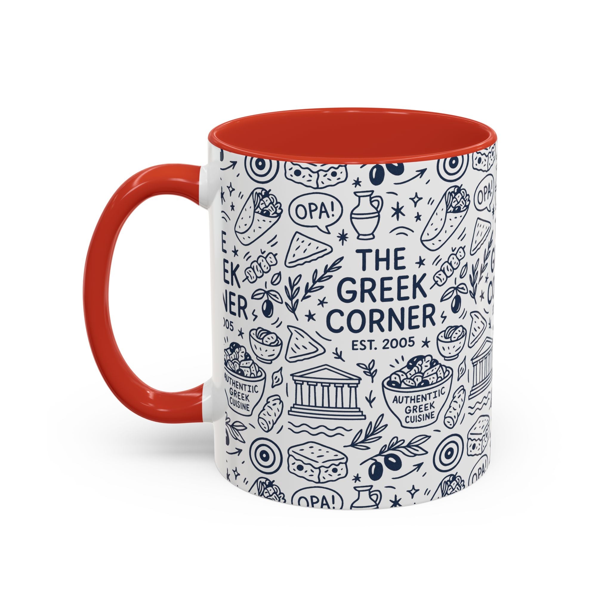Greek Corner Accent Coffee Mug - Unique Coffee Cup for Food Lovers, Gift for Greek Cuisine Fans, OPA, Kitchen Decor, Casual Dining