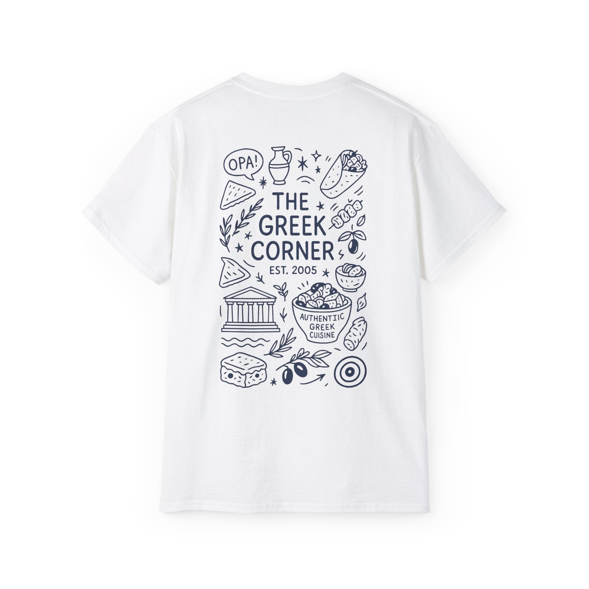 Greek Corner Unisex Tee | Casual Wear, Graphic T-Shirt, Gift for Foodies, Summer Style, Travel Souvenir, Restaurant Merch