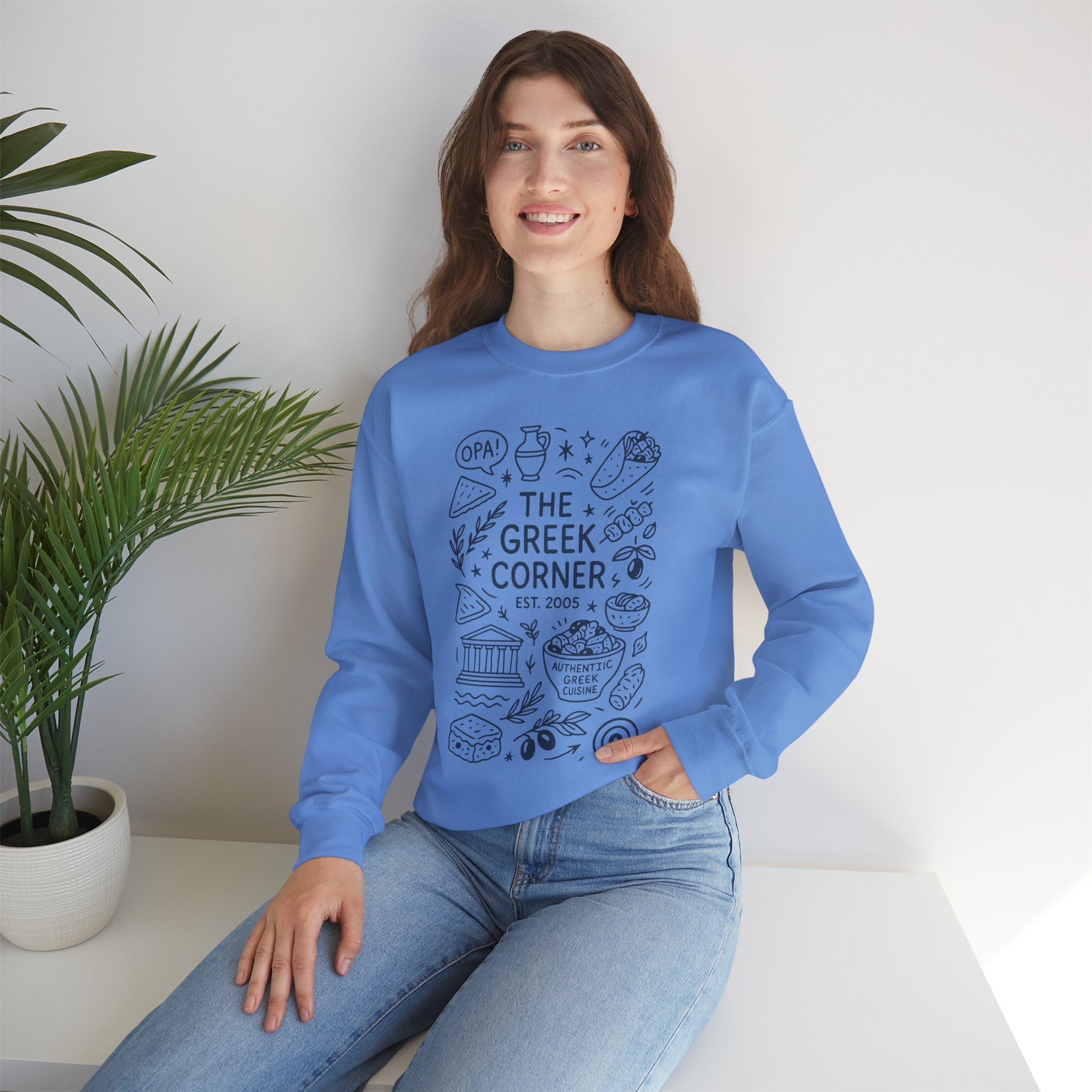 Greek Corner Crewneck Sweatshirt, Cozy Unisex Sweatshirt, Greek Theme Apparel, Gift for Food Lovers, Casual Everyday Wear