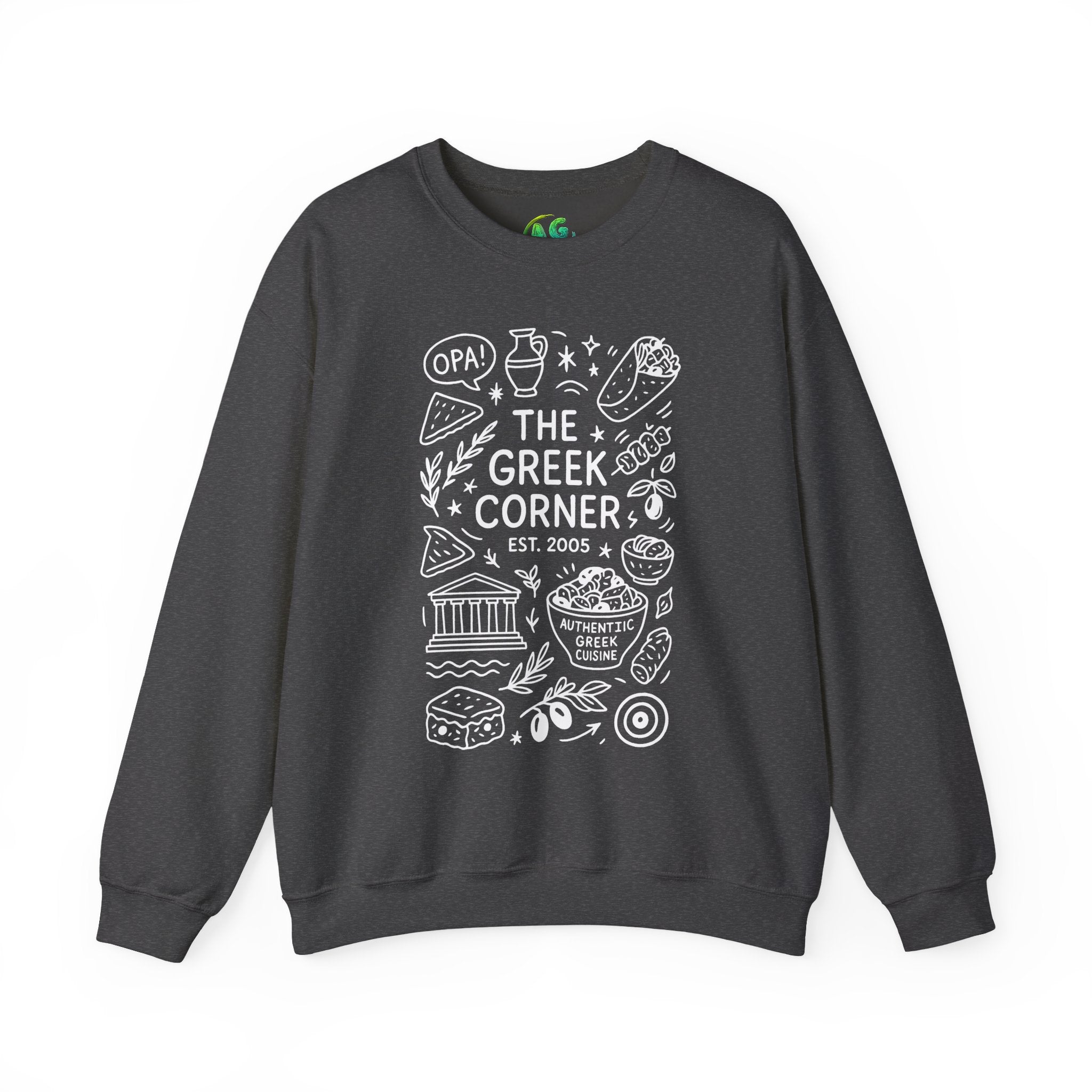 Greek Corner Crewneck Sweatshirt, Cozy Unisex Sweatshirt, Greek Theme Apparel, Gift for Food Lovers, Casual Everyday Wear
