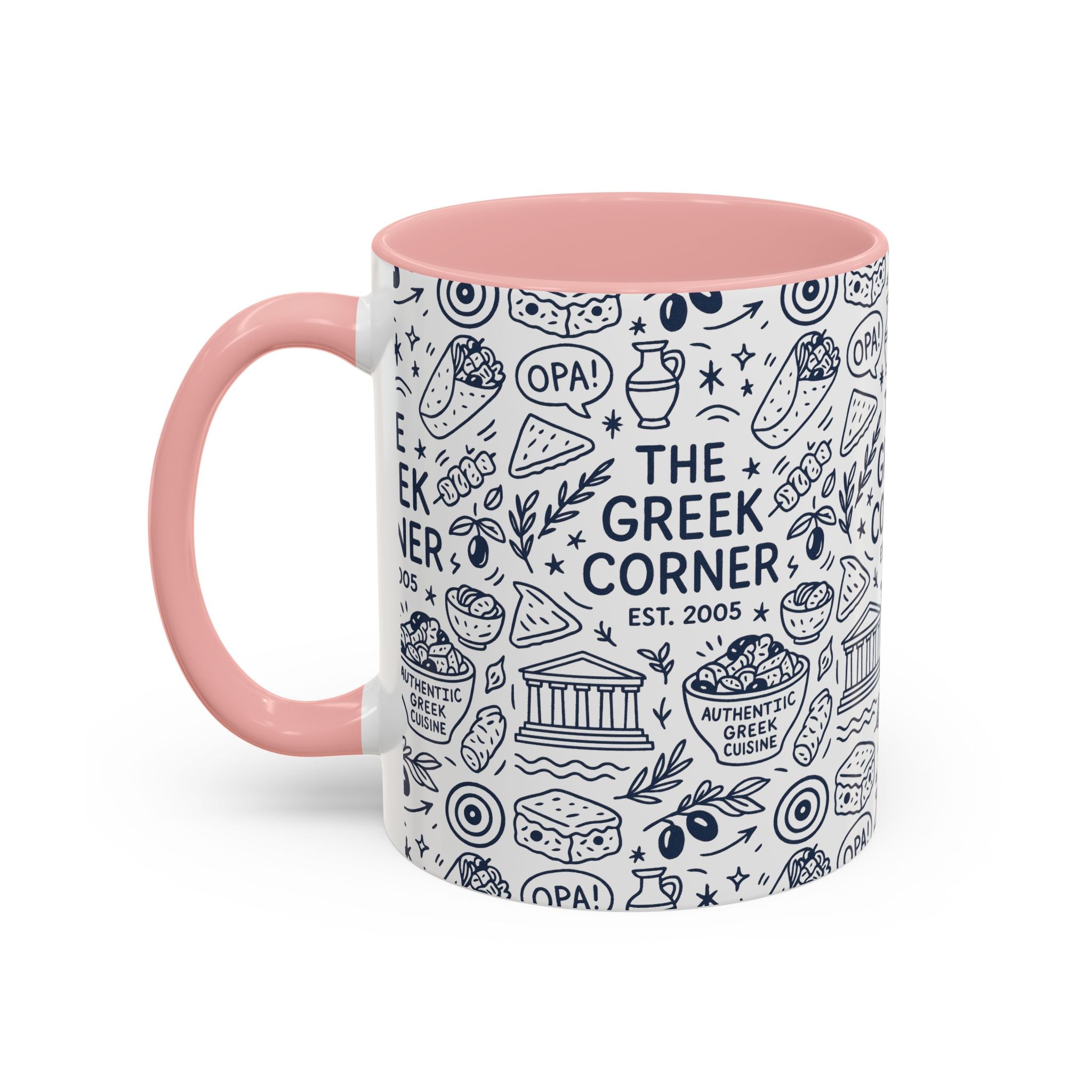Greek Corner Accent Coffee Mug - Unique Coffee Cup for Food Lovers, Gift for Greek Cuisine Fans, OPA, Kitchen Decor, Casual Dining