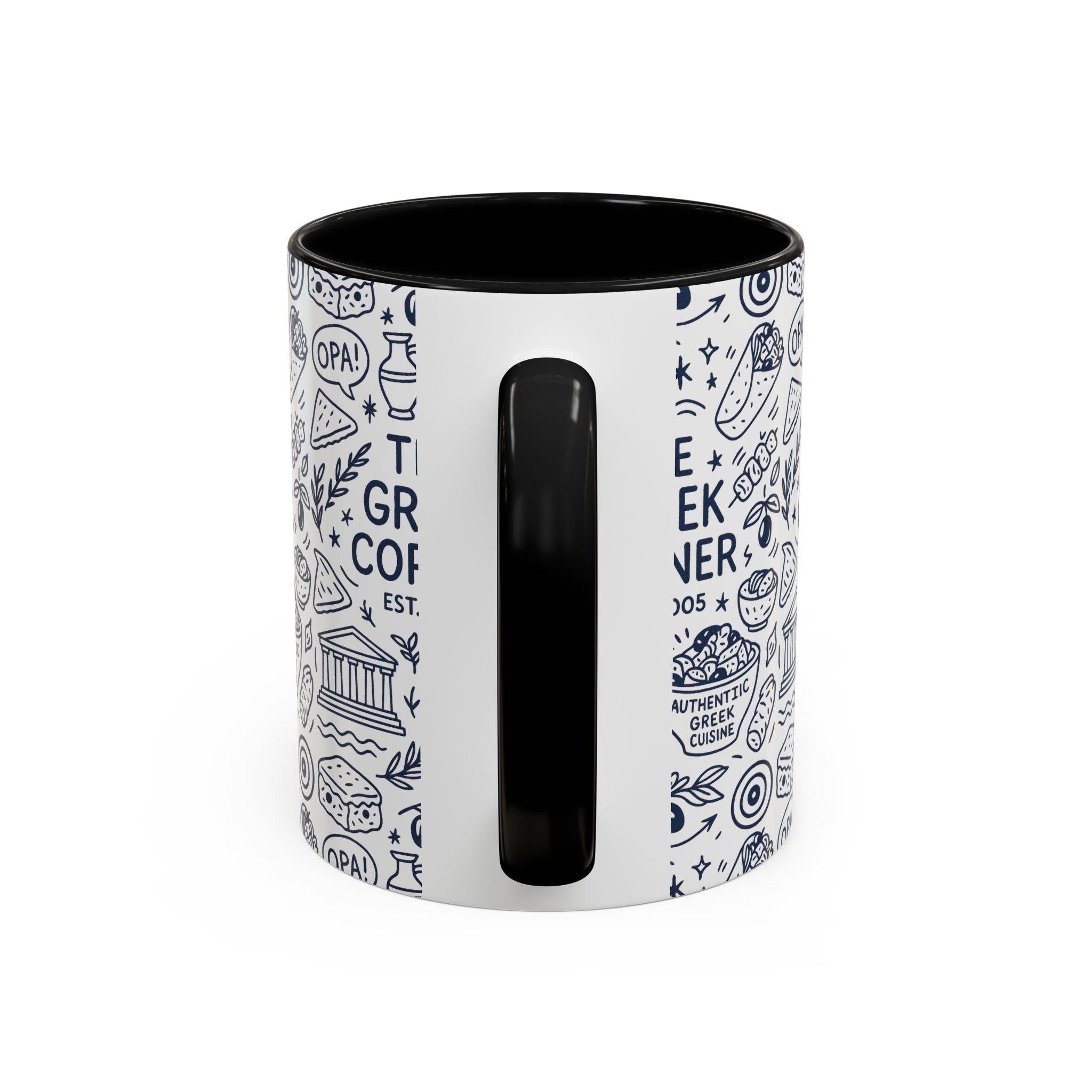 Greek Corner Accent Coffee Mug - Unique Coffee Cup for Food Lovers, Gift for Greek Cuisine Fans, OPA, Kitchen Decor, Casual Dining
