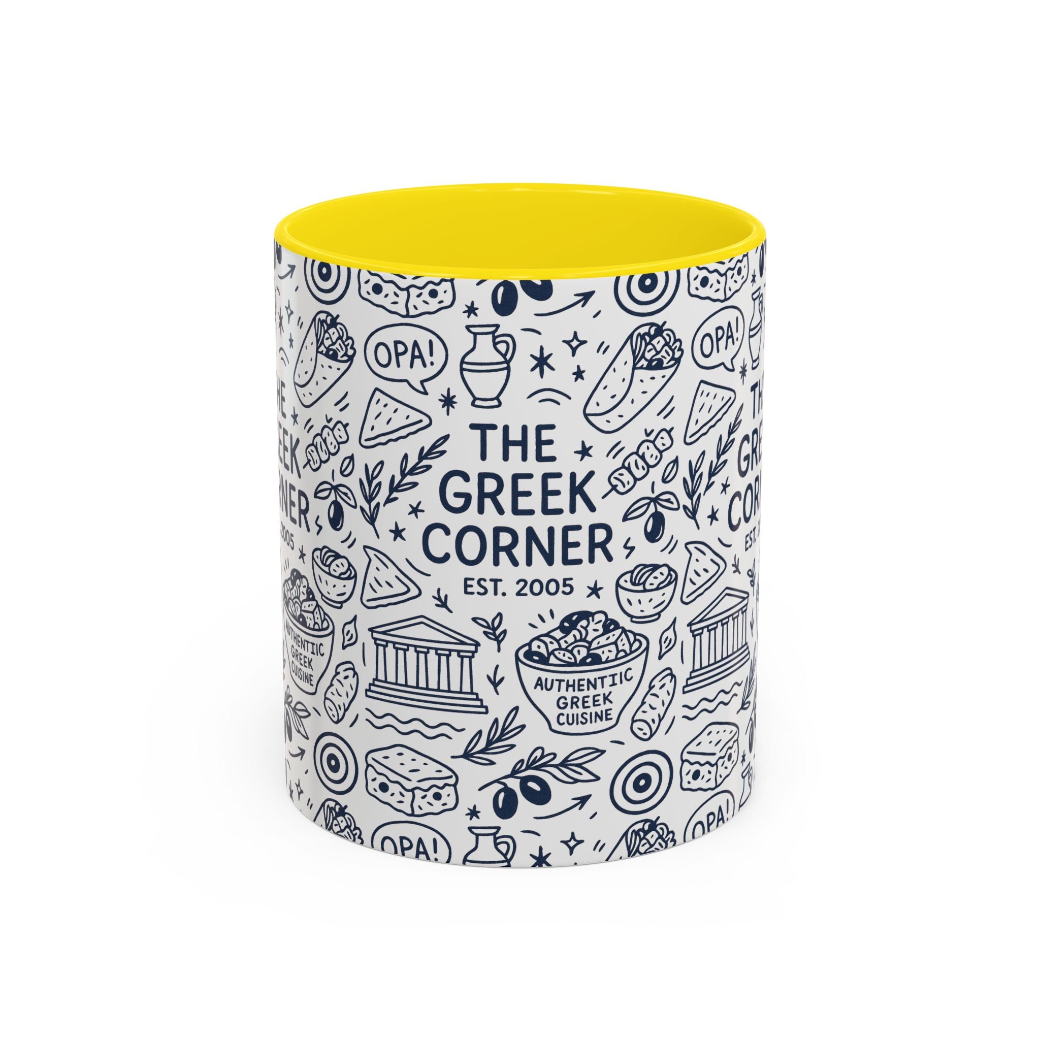 Greek Corner Accent Coffee Mug - Unique Coffee Cup for Food Lovers, Gift for Greek Cuisine Fans, OPA, Kitchen Decor, Casual Dining