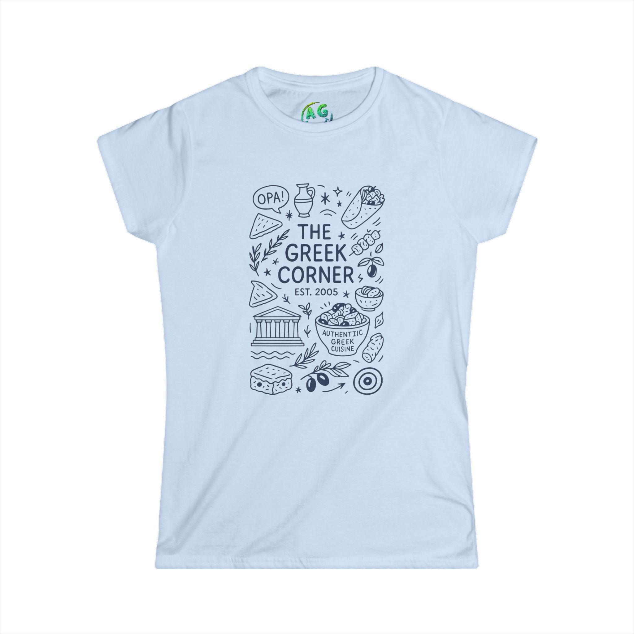 Greek Corner Women's Tee, Casual Shirt, Festival Wear, Gift for Food Lovers, Travel Souvenir, Stylish Summer Top