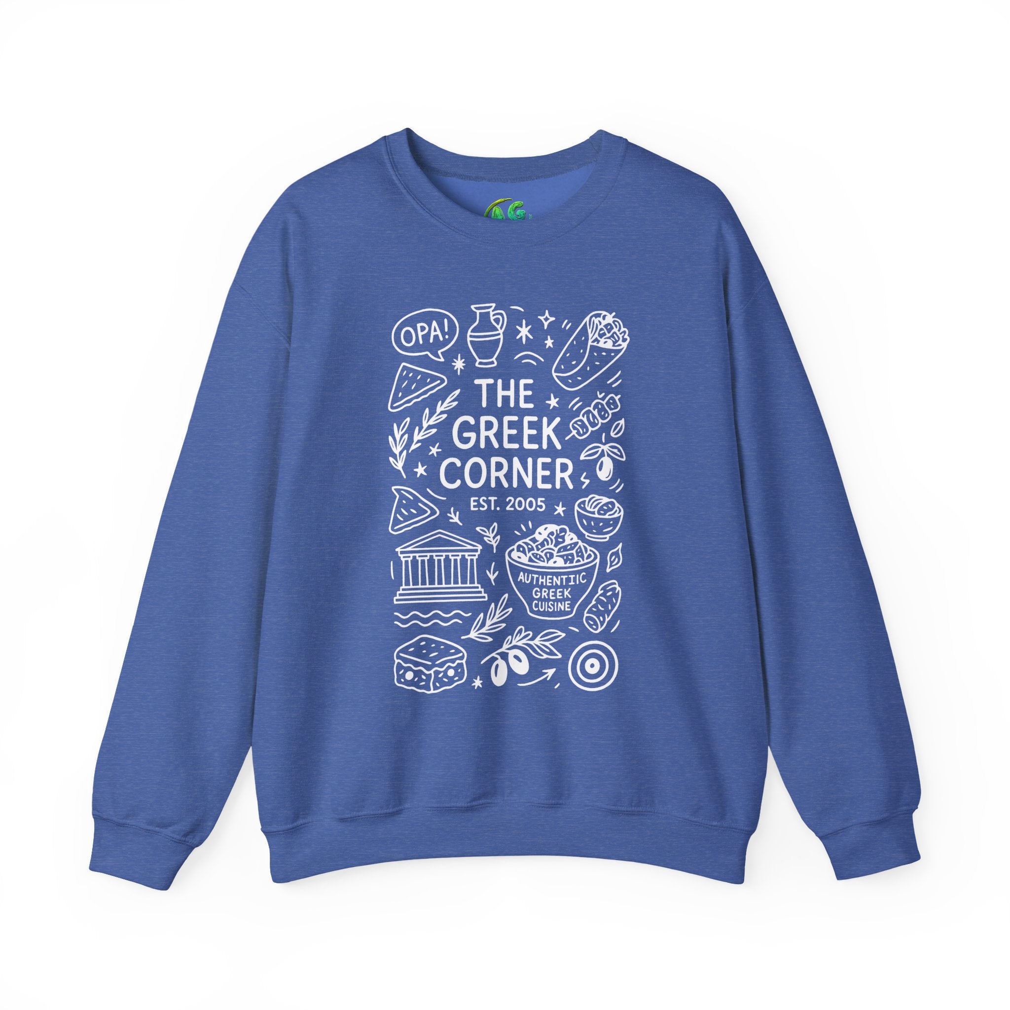 Greek Corner Crewneck Sweatshirt, Cozy Unisex Sweatshirt, Greek Theme Apparel, Gift for Food Lovers, Casual Everyday Wear