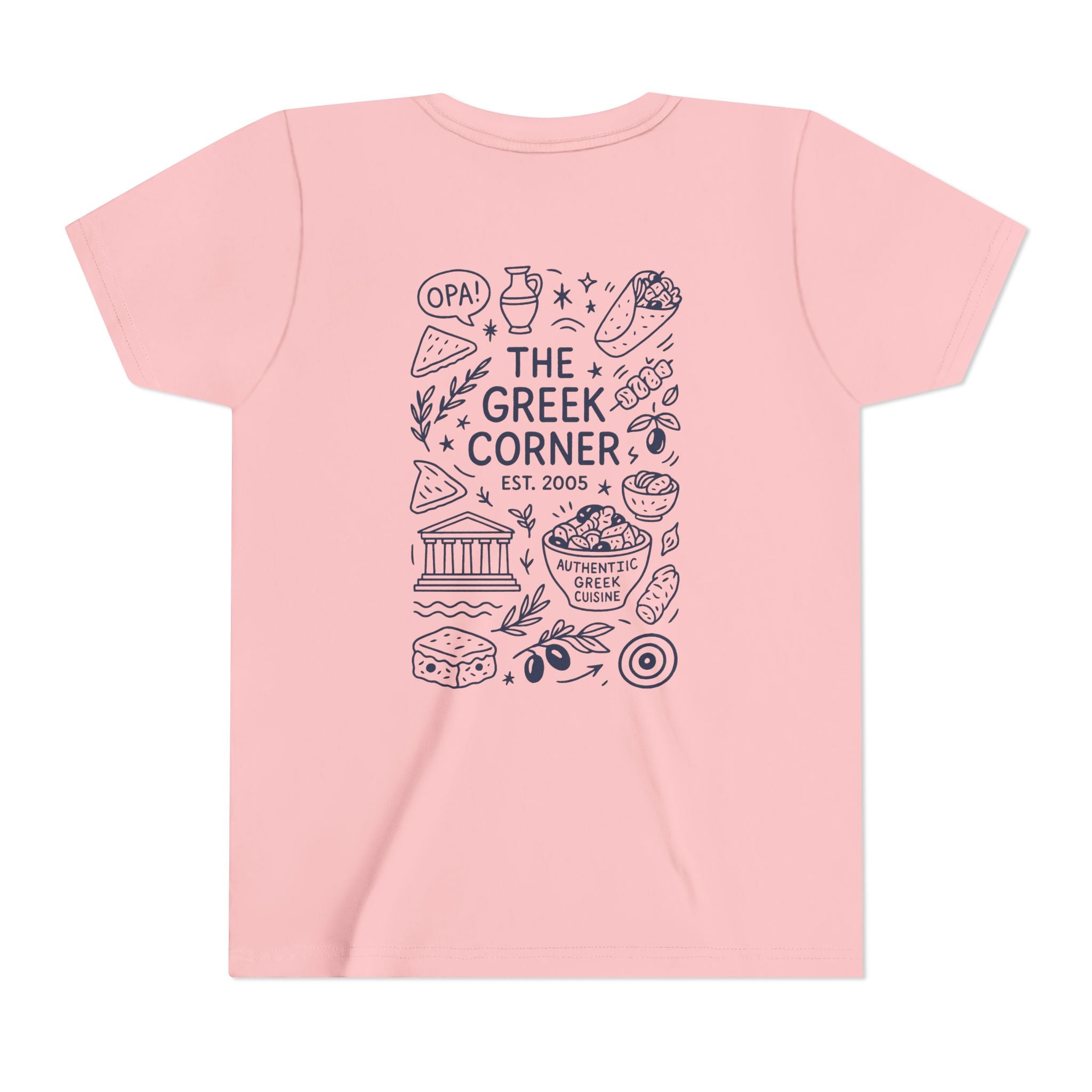 Youth Greek Cuisine Tee, Fun Kids Shirt, The Greek Corner Design, Summer Casual Wear, Gift for Food Lovers, Unique Youth Apparel