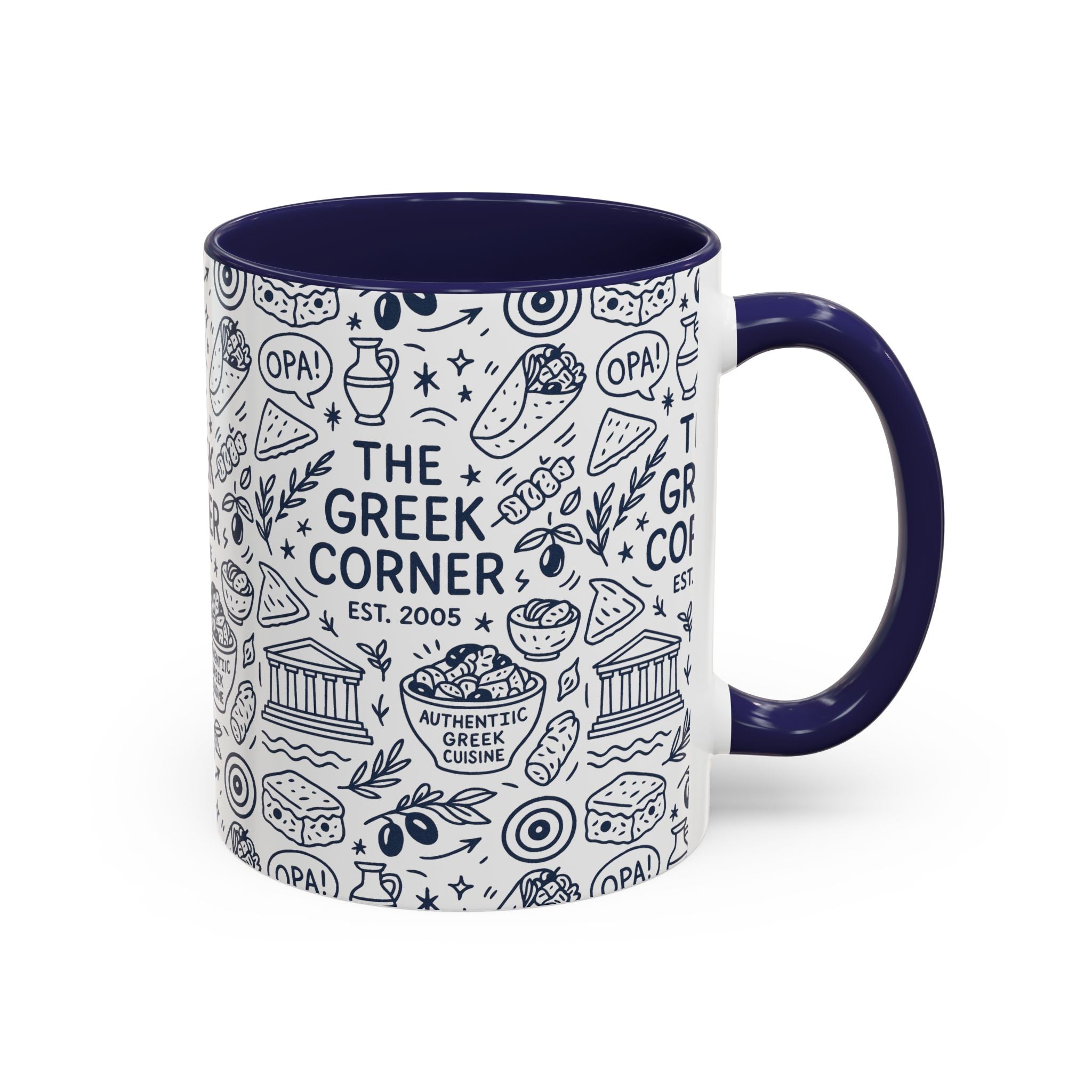 Greek Corner Accent Coffee Mug - Unique Coffee Cup for Food Lovers, Gift for Greek Cuisine Fans, OPA, Kitchen Decor, Casual Dining