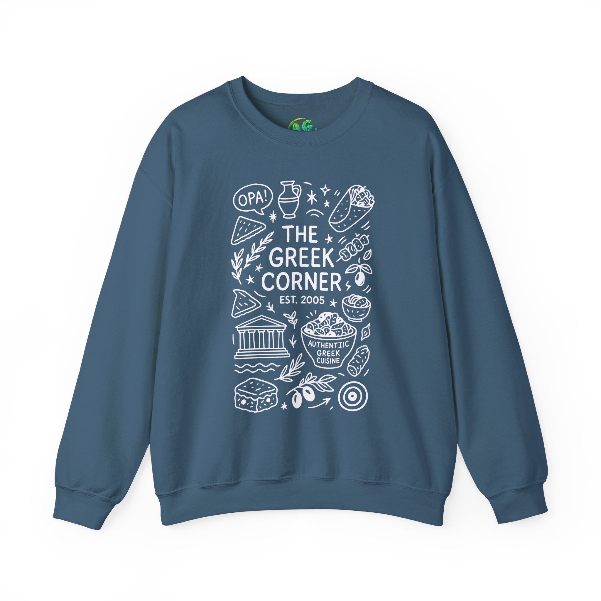 Greek Corner Crewneck Sweatshirt, Cozy Unisex Sweatshirt, Greek Theme Apparel, Gift for Food Lovers, Casual Everyday Wear