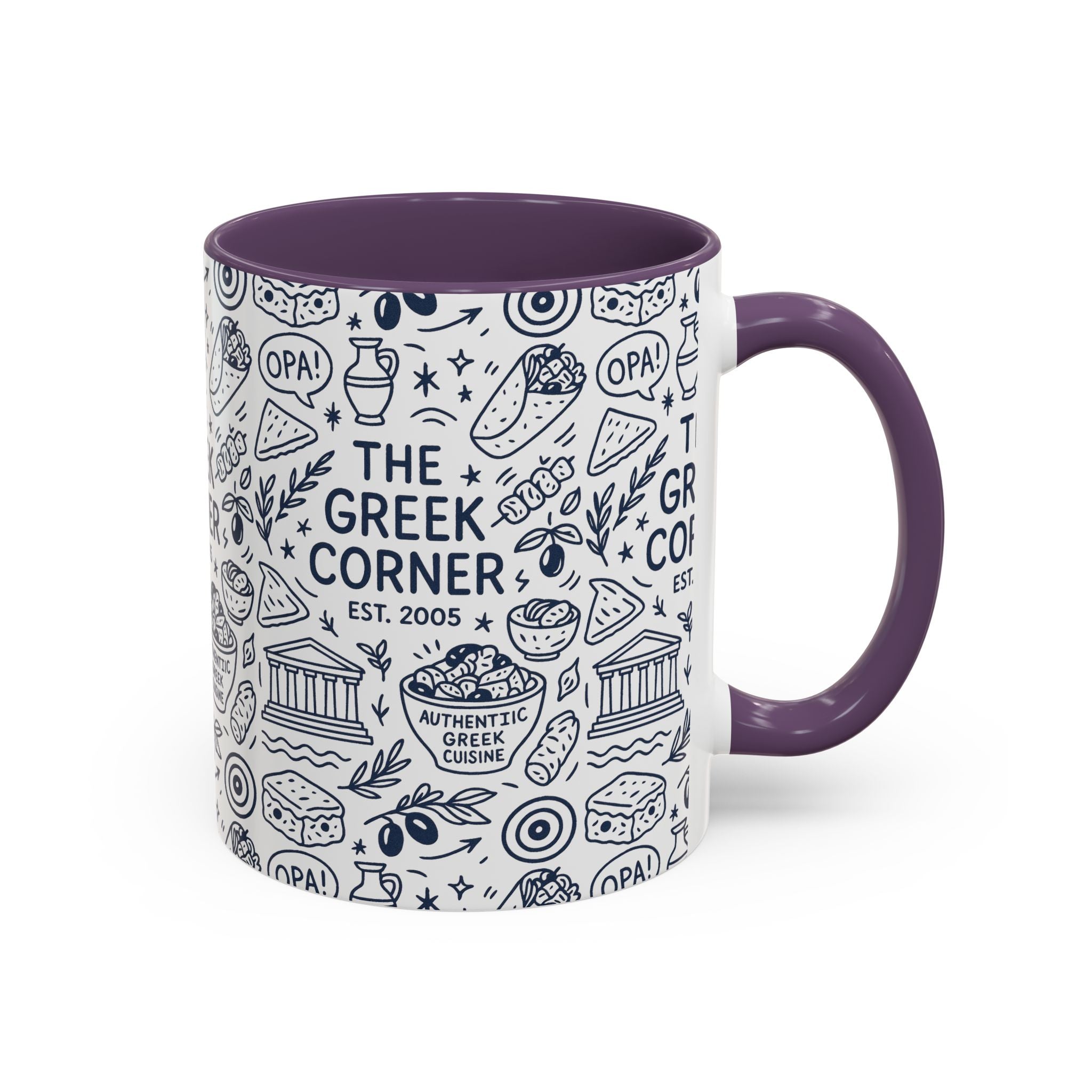 Greek Corner Accent Coffee Mug - Unique Coffee Cup for Food Lovers, Gift for Greek Cuisine Fans, OPA, Kitchen Decor, Casual Dining