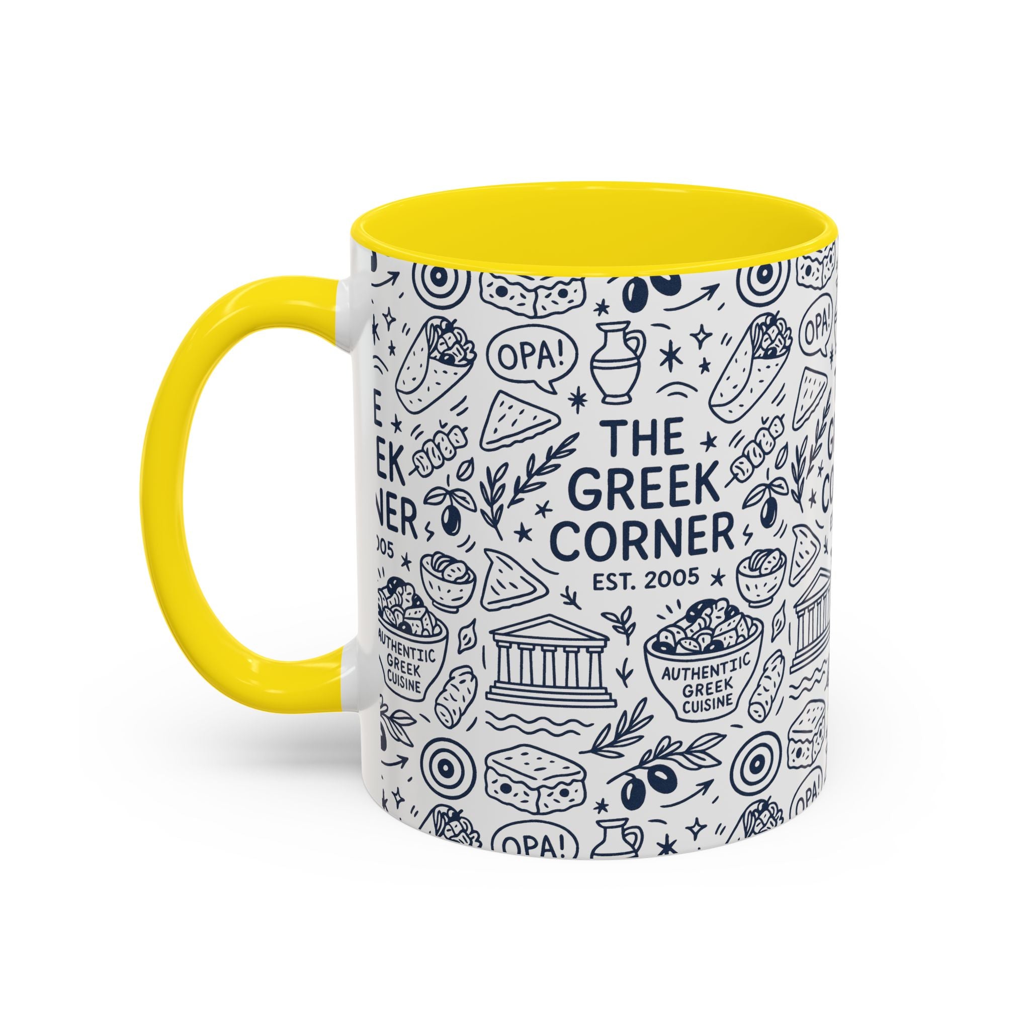 Greek Corner Accent Coffee Mug - Unique Coffee Cup for Food Lovers, Gift for Greek Cuisine Fans, OPA, Kitchen Decor, Casual Dining