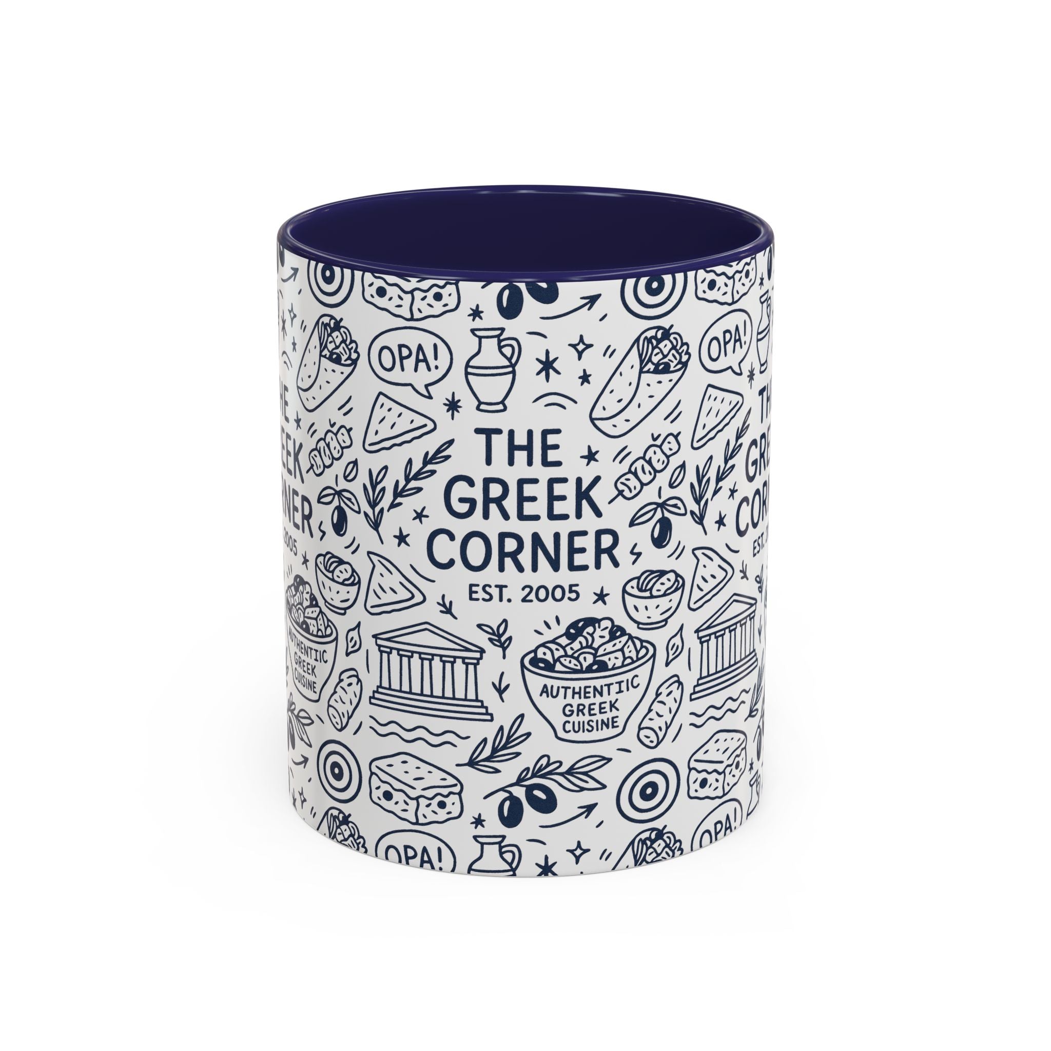 Greek Corner Accent Coffee Mug - Unique Coffee Cup for Food Lovers, Gift for Greek Cuisine Fans, OPA, Kitchen Decor, Casual Dining