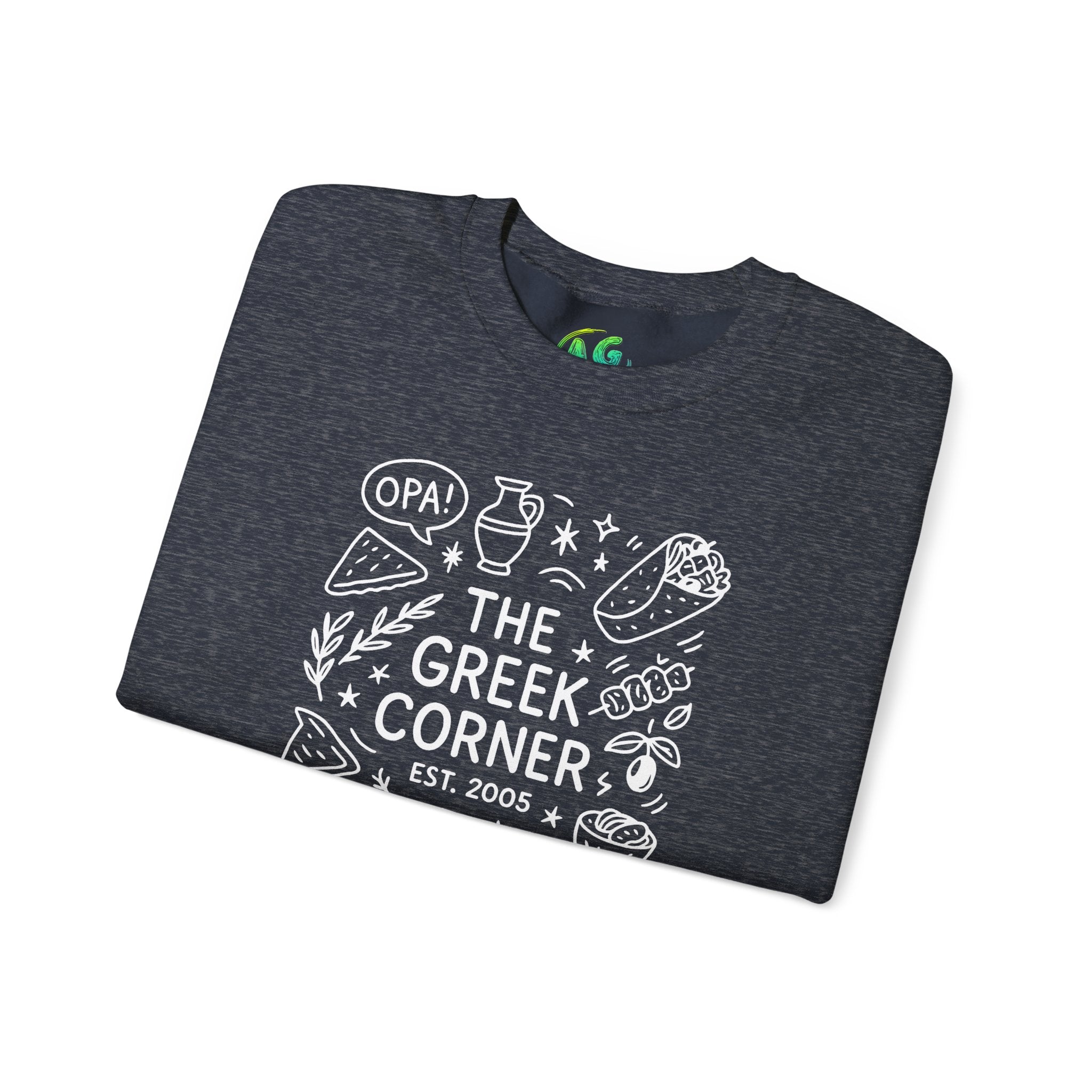 Greek Corner Crewneck Sweatshirt, Cozy Unisex Sweatshirt, Greek Theme Apparel, Gift for Food Lovers, Casual Everyday Wear