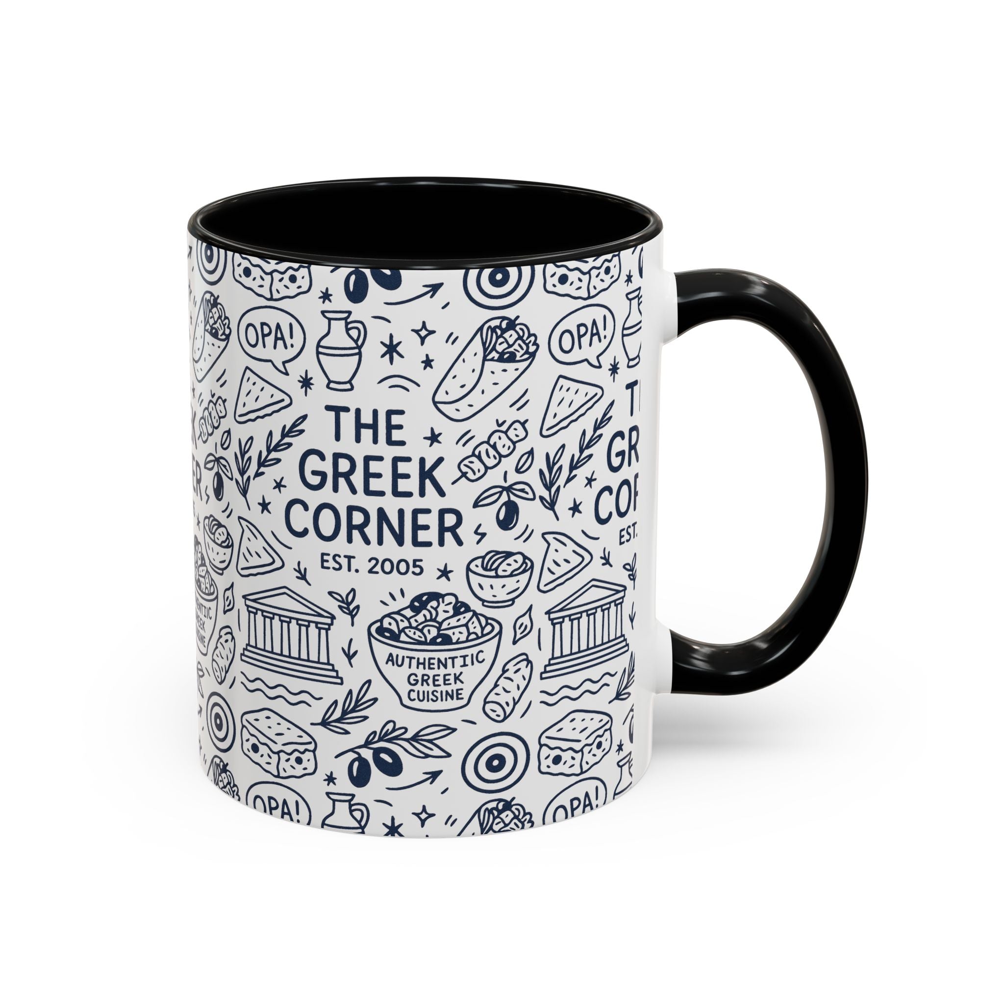 Greek Corner Accent Coffee Mug - Unique Coffee Cup for Food Lovers, Gift for Greek Cuisine Fans, OPA, Kitchen Decor, Casual Dining