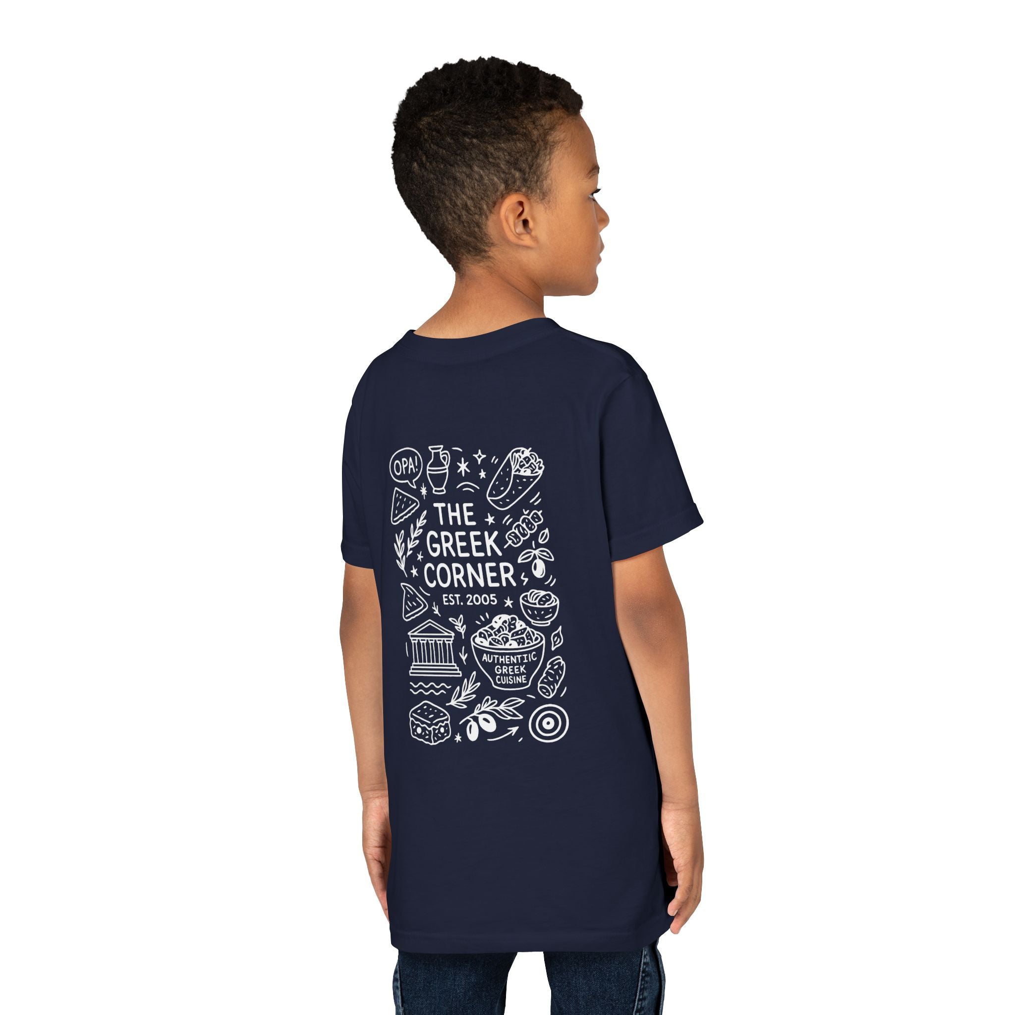 Youth Greek Cuisine Tee, Fun Kids Shirt, The Greek Corner Design, Summer Casual Wear, Gift for Food Lovers, Unique Youth Apparel