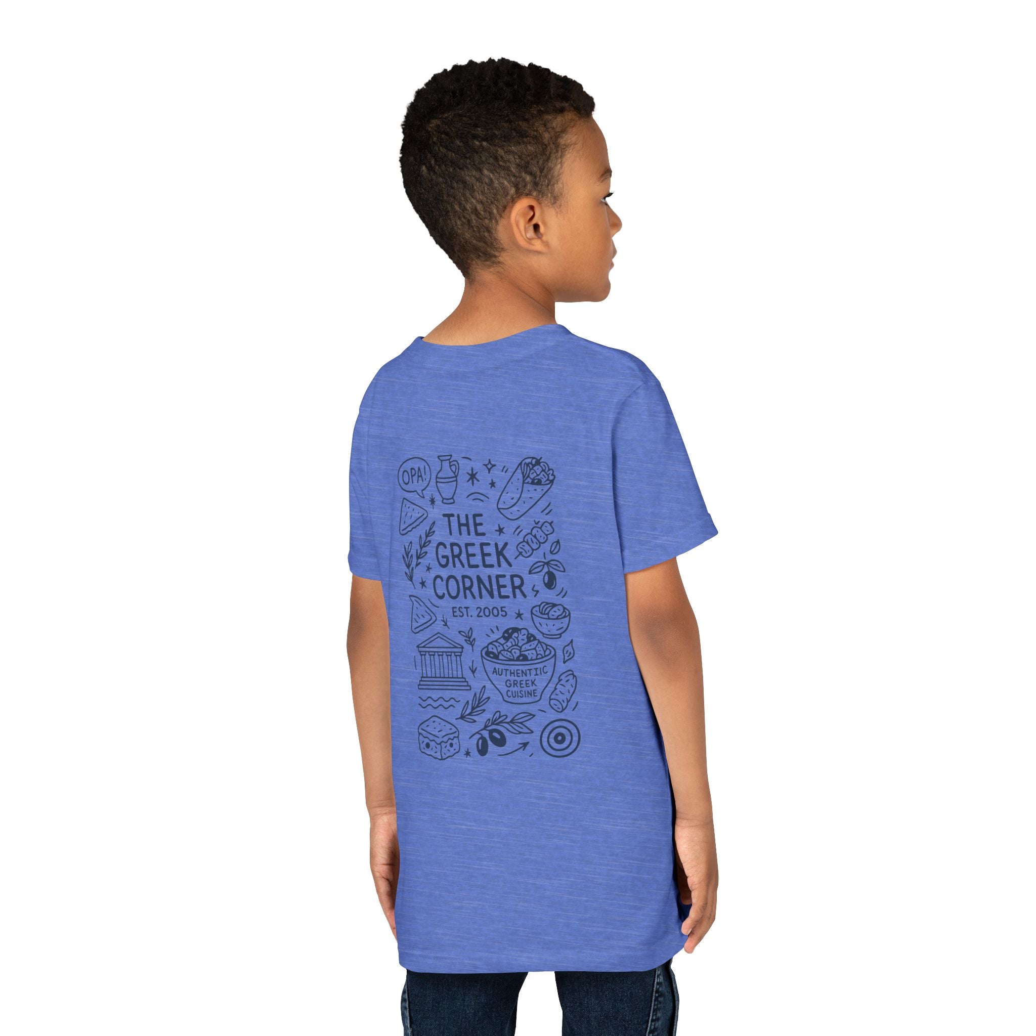 Youth Greek Cuisine Tee, Fun Kids Shirt, The Greek Corner Design, Summer Casual Wear, Gift for Food Lovers, Unique Youth Apparel
