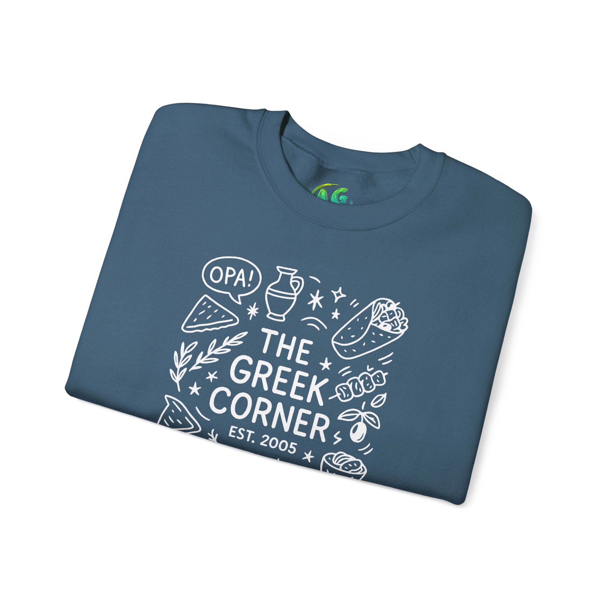 Greek Corner Crewneck Sweatshirt, Cozy Unisex Sweatshirt, Greek Theme Apparel, Gift for Food Lovers, Casual Everyday Wear