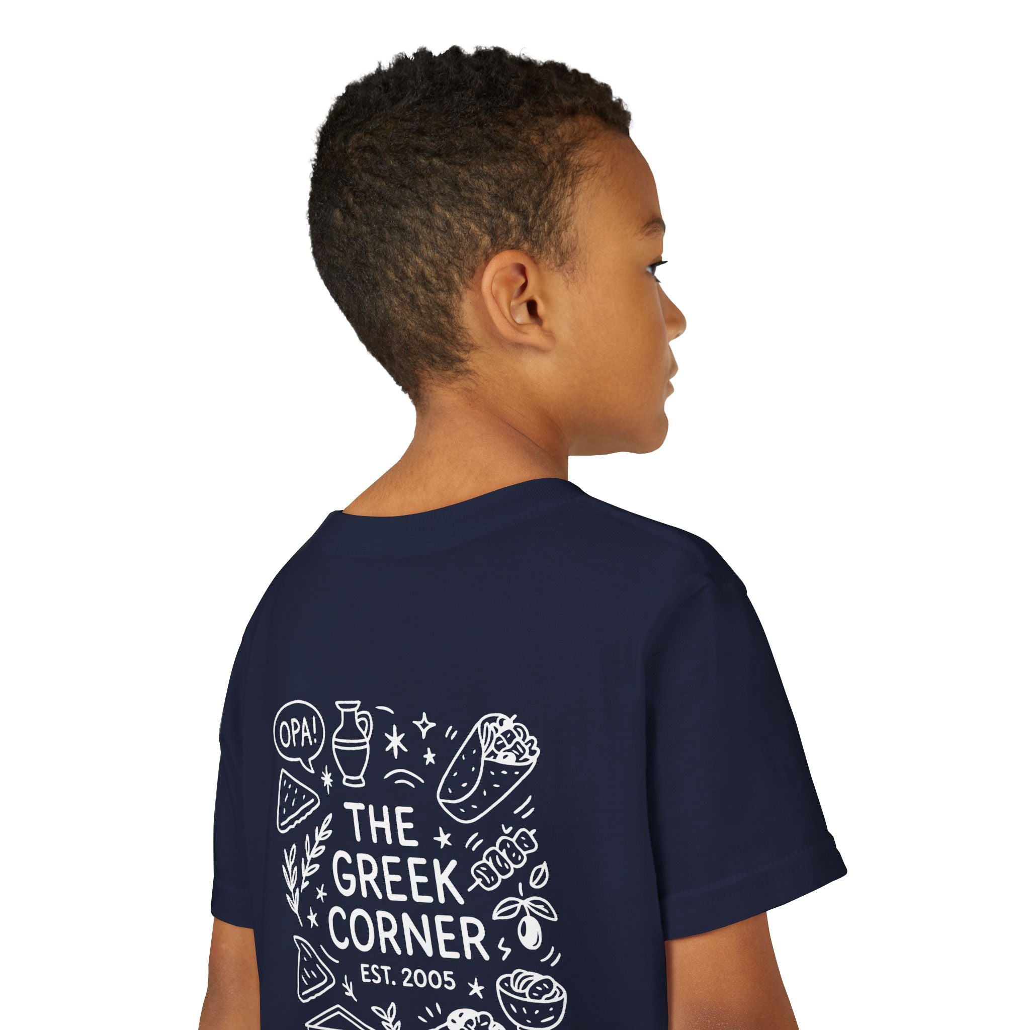 Youth Greek Cuisine Tee, Fun Kids Shirt, The Greek Corner Design, Summer Casual Wear, Gift for Food Lovers, Unique Youth Apparel