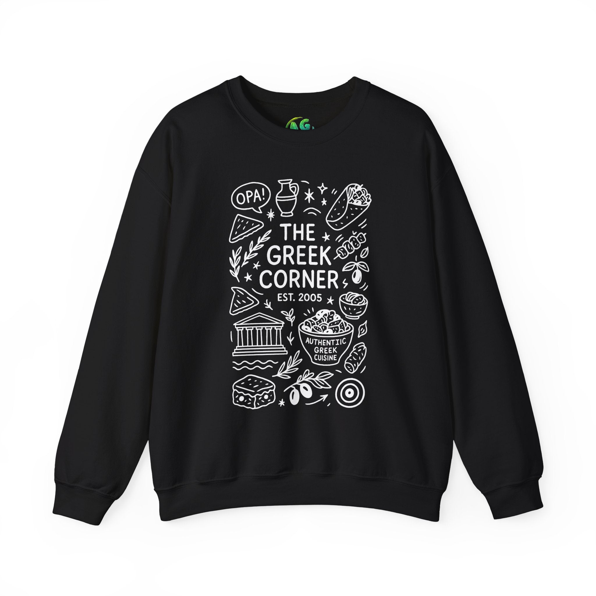Greek Corner Crewneck Sweatshirt, Cozy Unisex Sweatshirt, Greek Theme Apparel, Gift for Food Lovers, Casual Everyday Wear