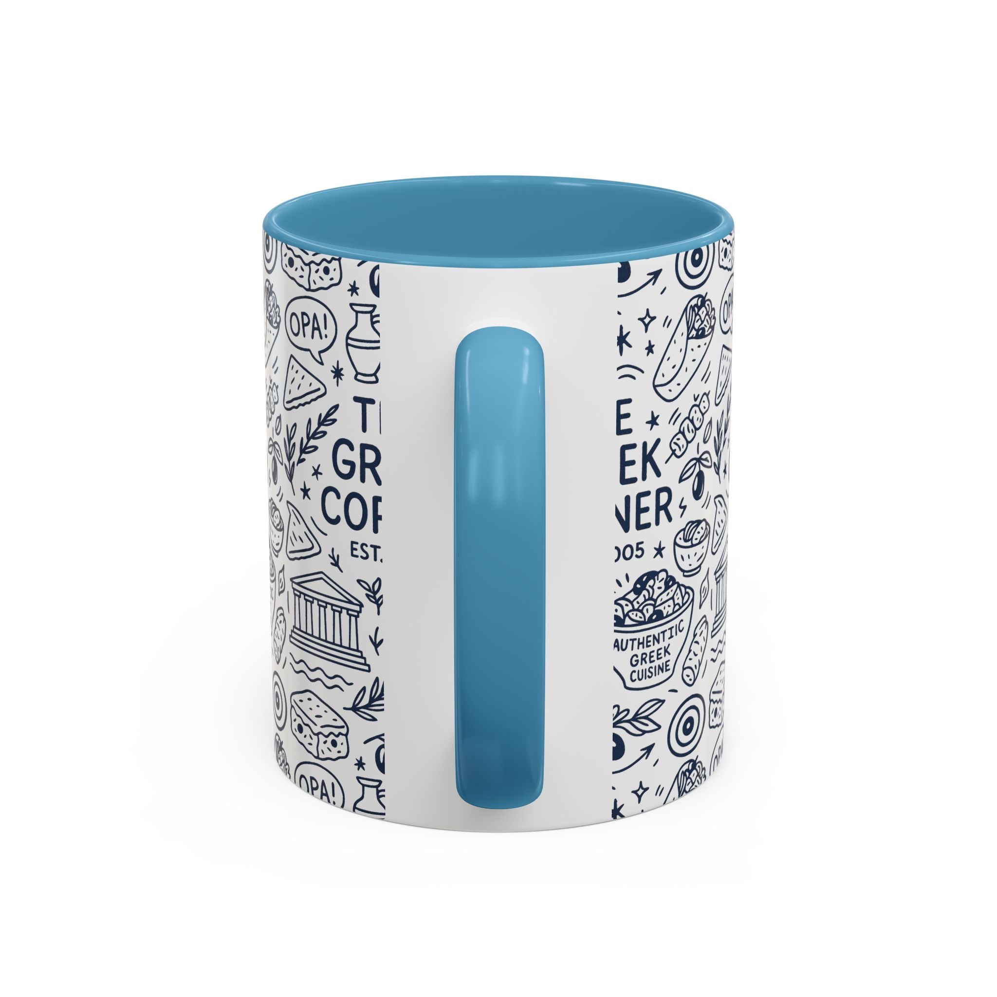 Greek Corner Accent Coffee Mug - Unique Coffee Cup for Food Lovers, Gift for Greek Cuisine Fans, OPA, Kitchen Decor, Casual Dining