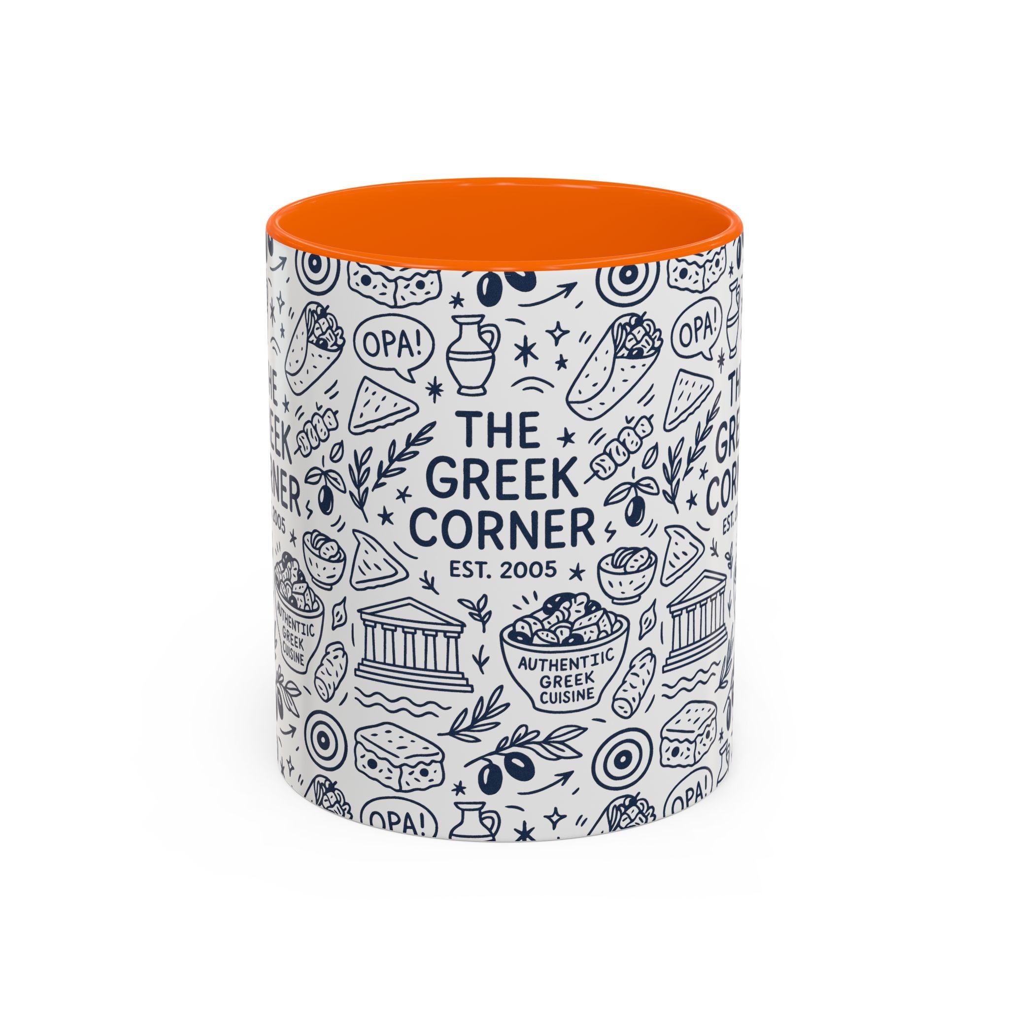 Greek Corner Accent Coffee Mug - Unique Coffee Cup for Food Lovers, Gift for Greek Cuisine Fans, OPA, Kitchen Decor, Casual Dining