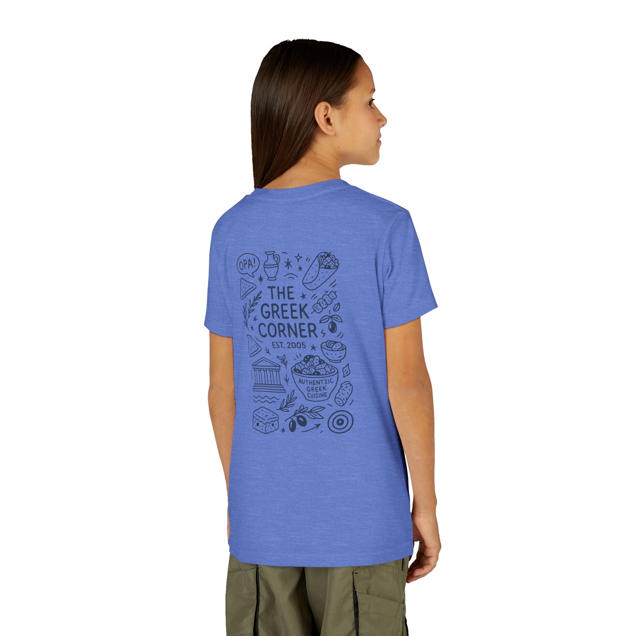 Youth Greek Cuisine Tee, Fun Kids Shirt, The Greek Corner Design, Summer Casual Wear, Gift for Food Lovers, Unique Youth Apparel