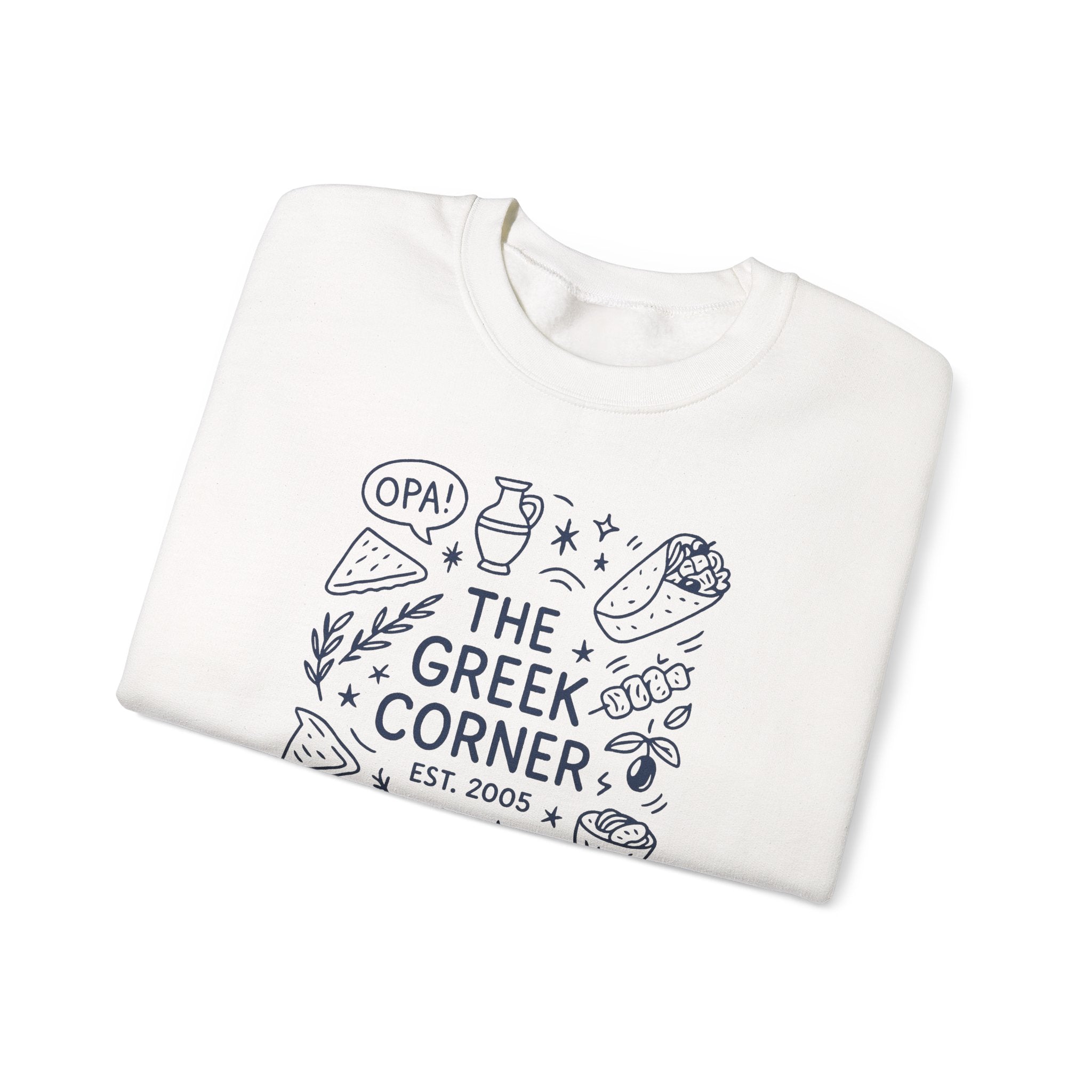 Greek Corner Crewneck Sweatshirt, Cozy Unisex Sweatshirt, Greek Theme Apparel, Gift for Food Lovers, Casual Everyday Wear