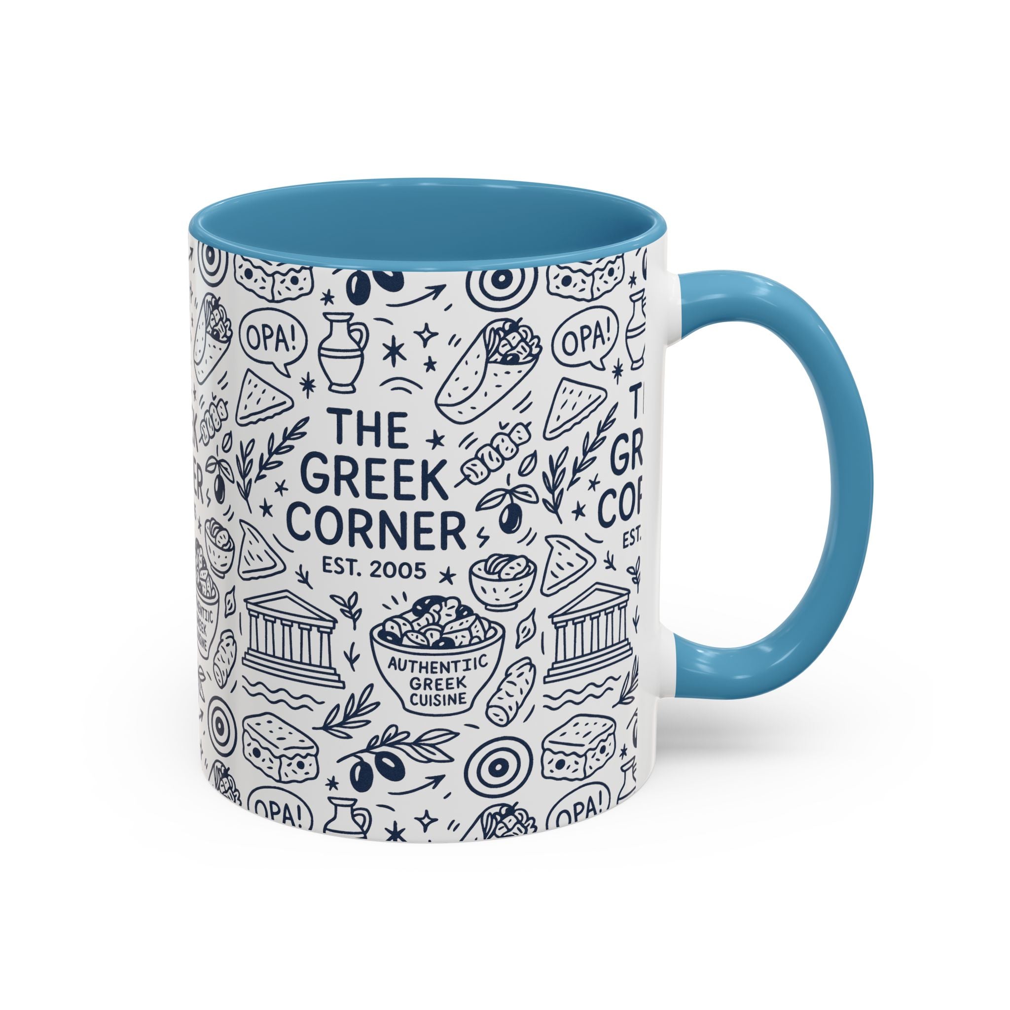Greek Corner Accent Coffee Mug - Unique Coffee Cup for Food Lovers, Gift for Greek Cuisine Fans, OPA, Kitchen Decor, Casual Dining