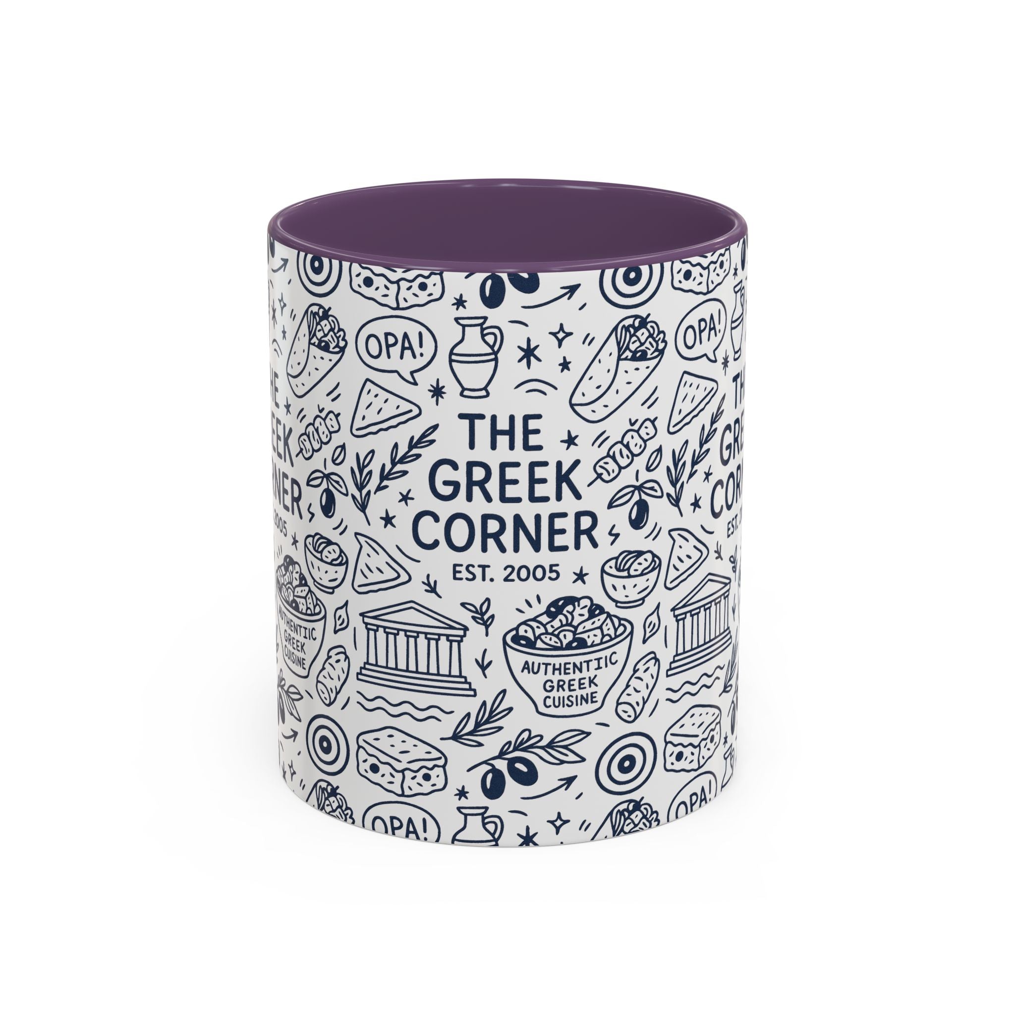 Greek Corner Accent Coffee Mug - Unique Coffee Cup for Food Lovers, Gift for Greek Cuisine Fans, OPA, Kitchen Decor, Casual Dining