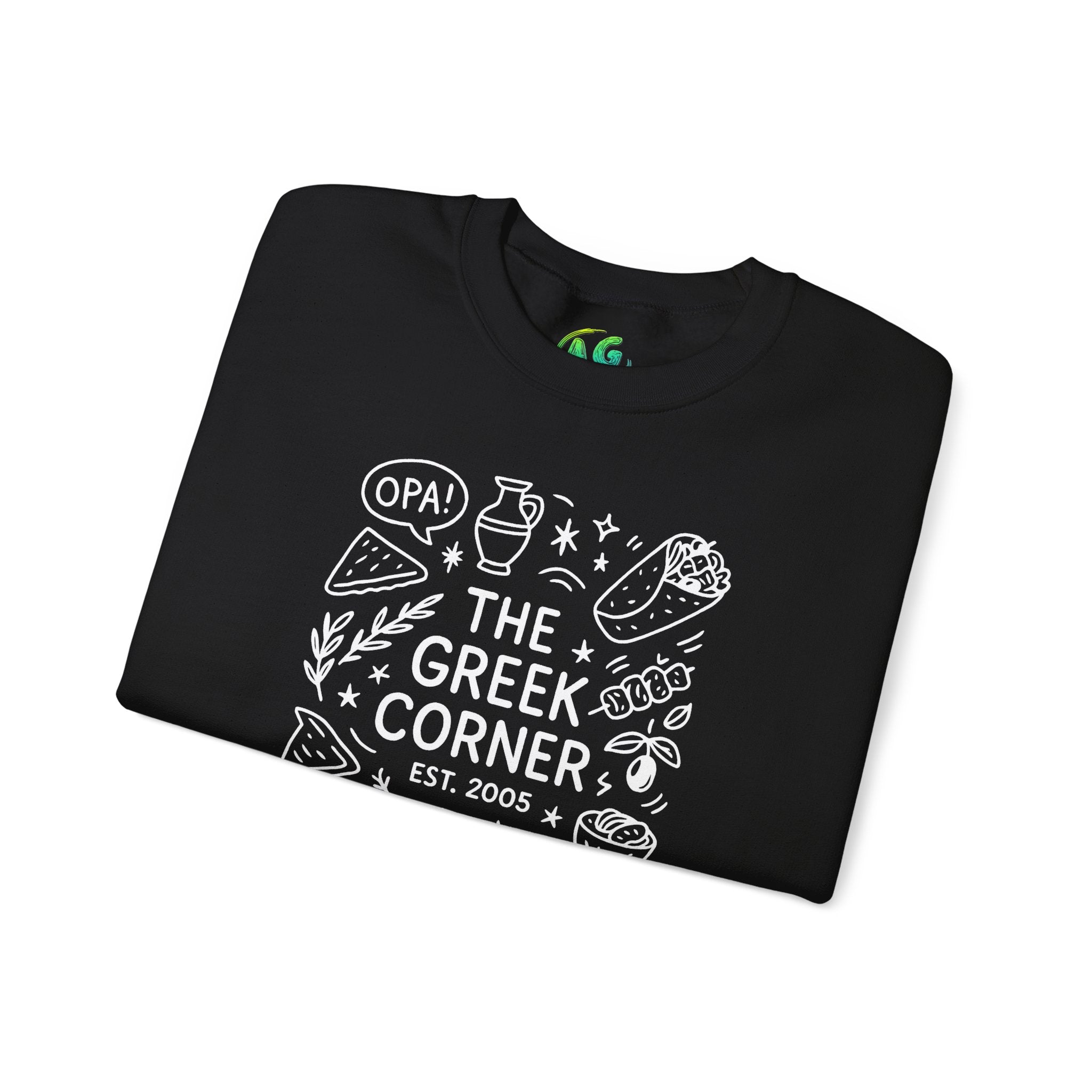 Greek Corner Crewneck Sweatshirt, Cozy Unisex Sweatshirt, Greek Theme Apparel, Gift for Food Lovers, Casual Everyday Wear