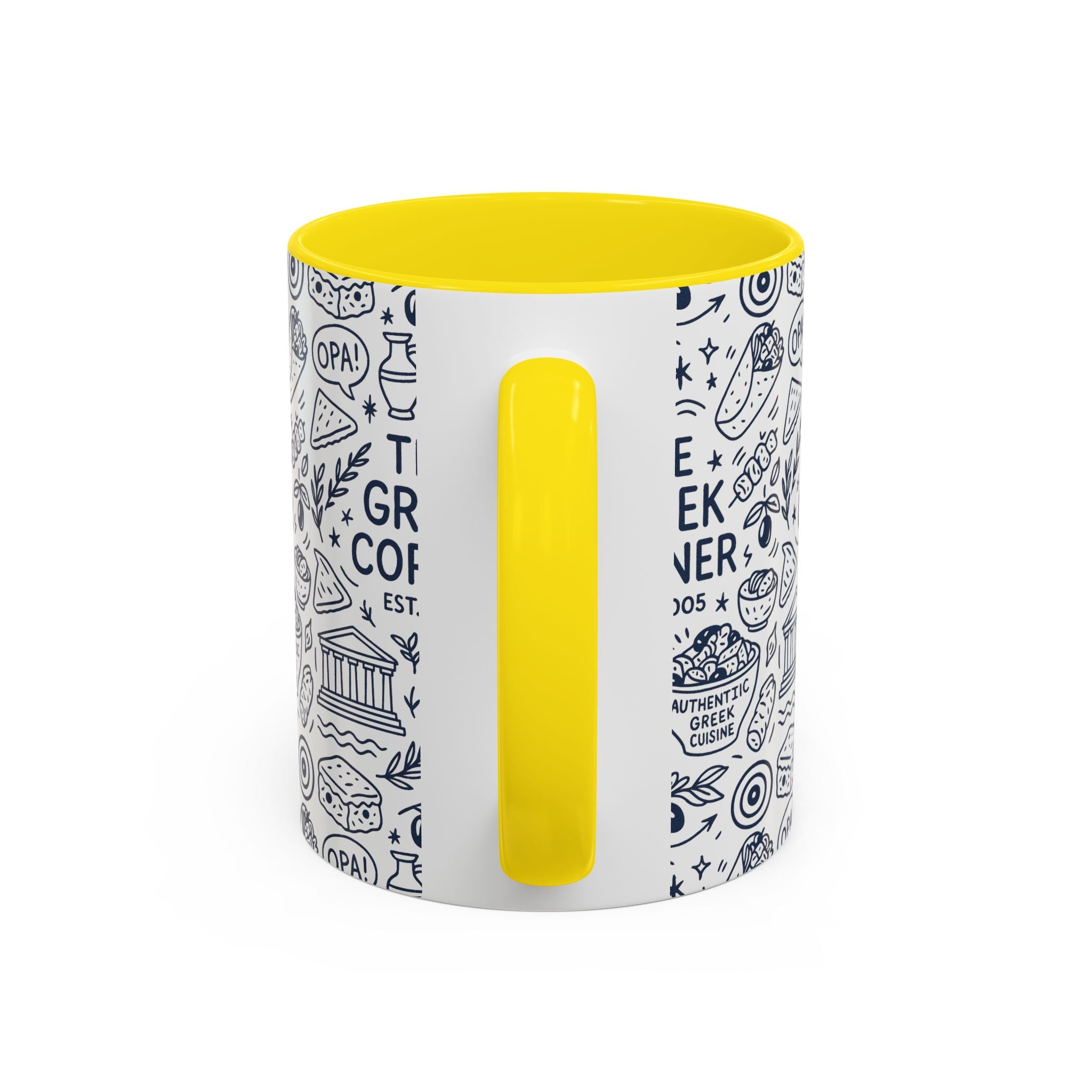Greek Corner Accent Coffee Mug - Unique Coffee Cup for Food Lovers, Gift for Greek Cuisine Fans, OPA, Kitchen Decor, Casual Dining