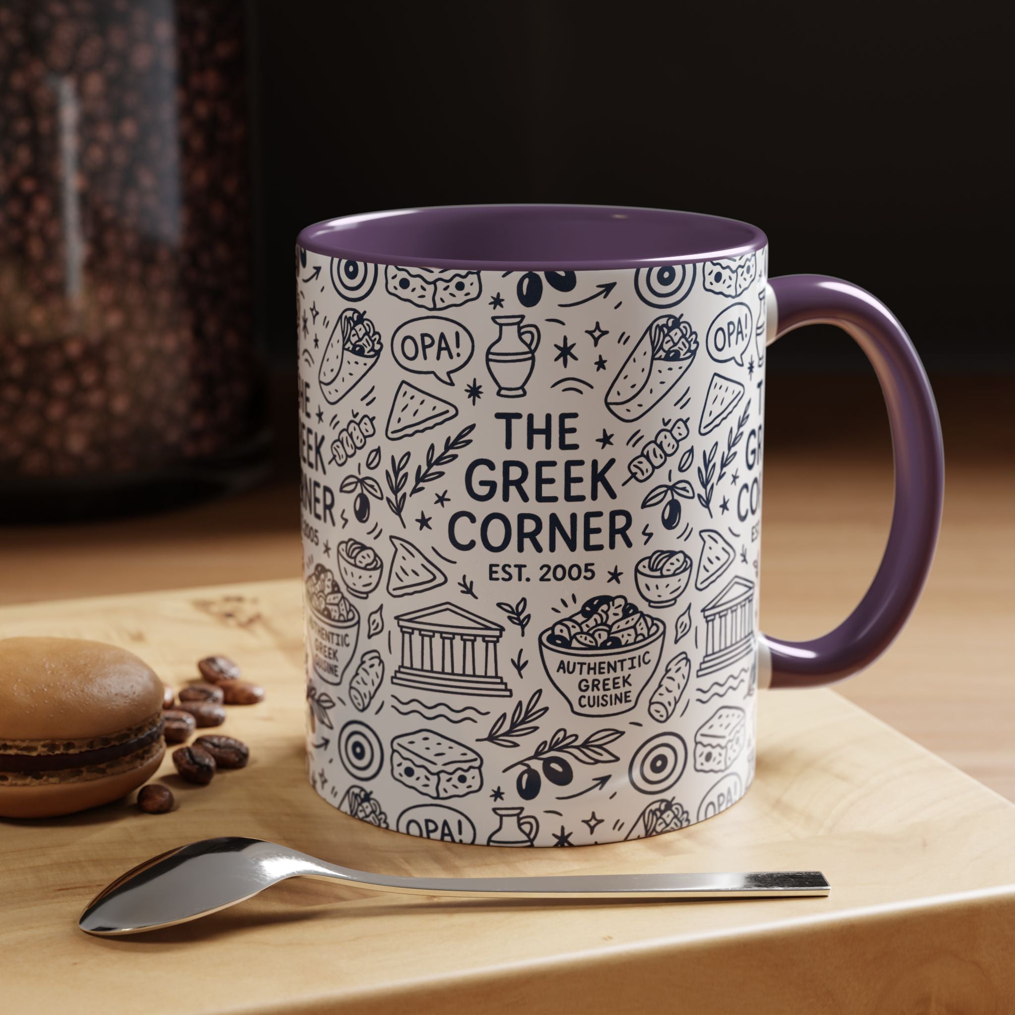 Greek Corner Accent Coffee Mug - Unique Coffee Cup for Food Lovers, Gift for Greek Cuisine Fans, OPA, Kitchen Decor, Casual Dining