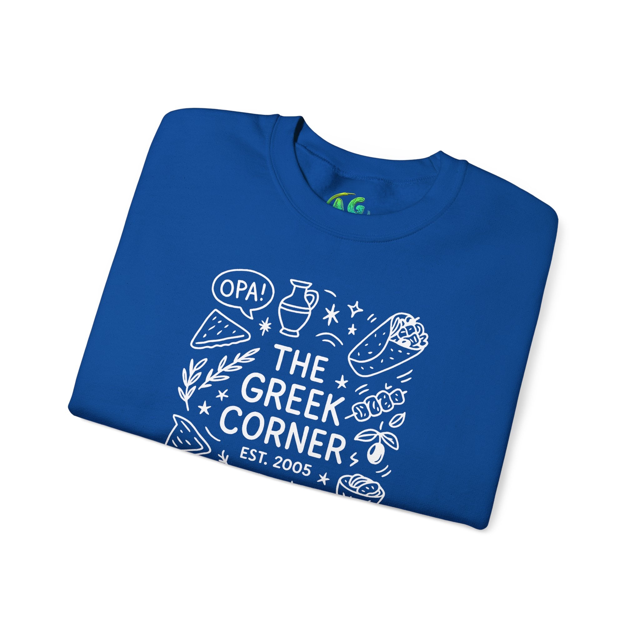 Greek Corner Crewneck Sweatshirt, Cozy Unisex Sweatshirt, Greek Theme Apparel, Gift for Food Lovers, Casual Everyday Wear