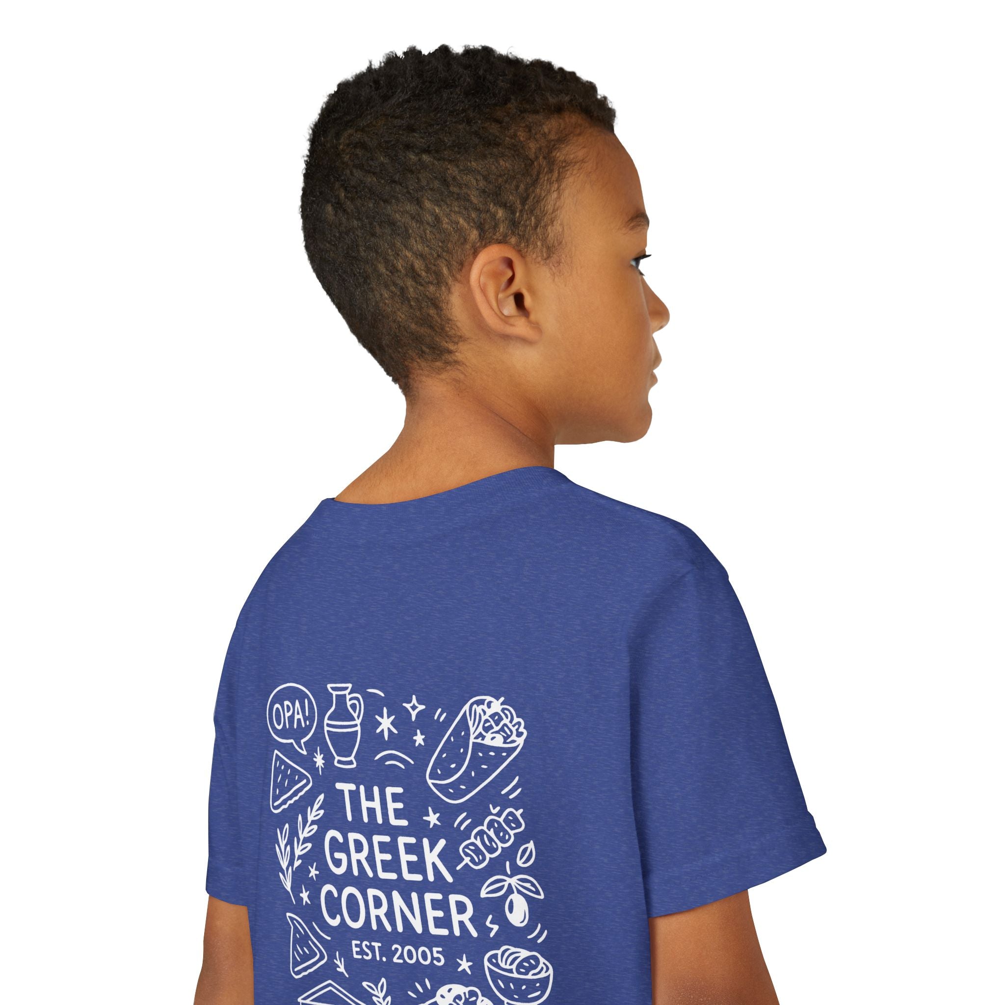 Youth Greek Cuisine Tee, Fun Kids Shirt, The Greek Corner Design, Summer Casual Wear, Gift for Food Lovers, Unique Youth Apparel
