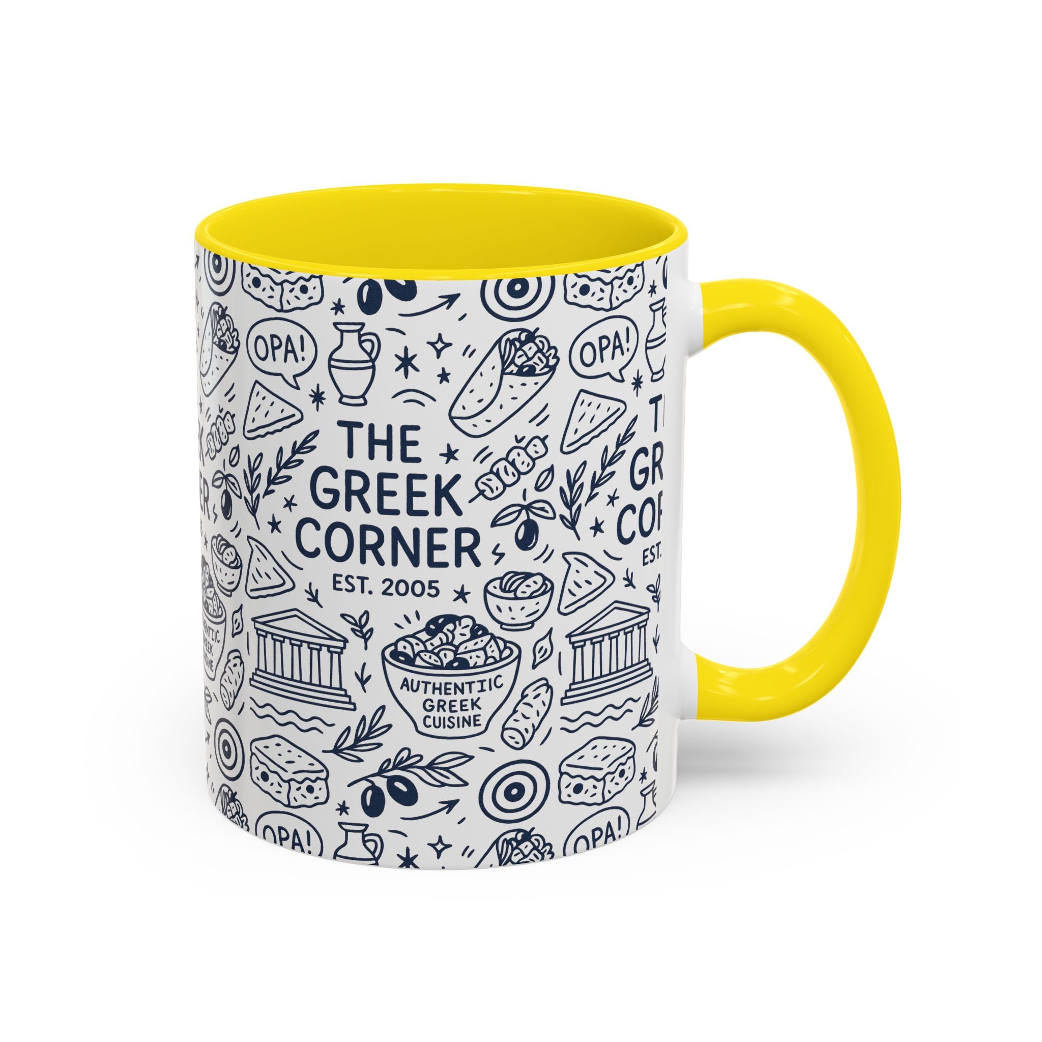 Greek Corner Accent Coffee Mug - Unique Coffee Cup for Food Lovers, Gift for Greek Cuisine Fans, OPA, Kitchen Decor, Casual Dining