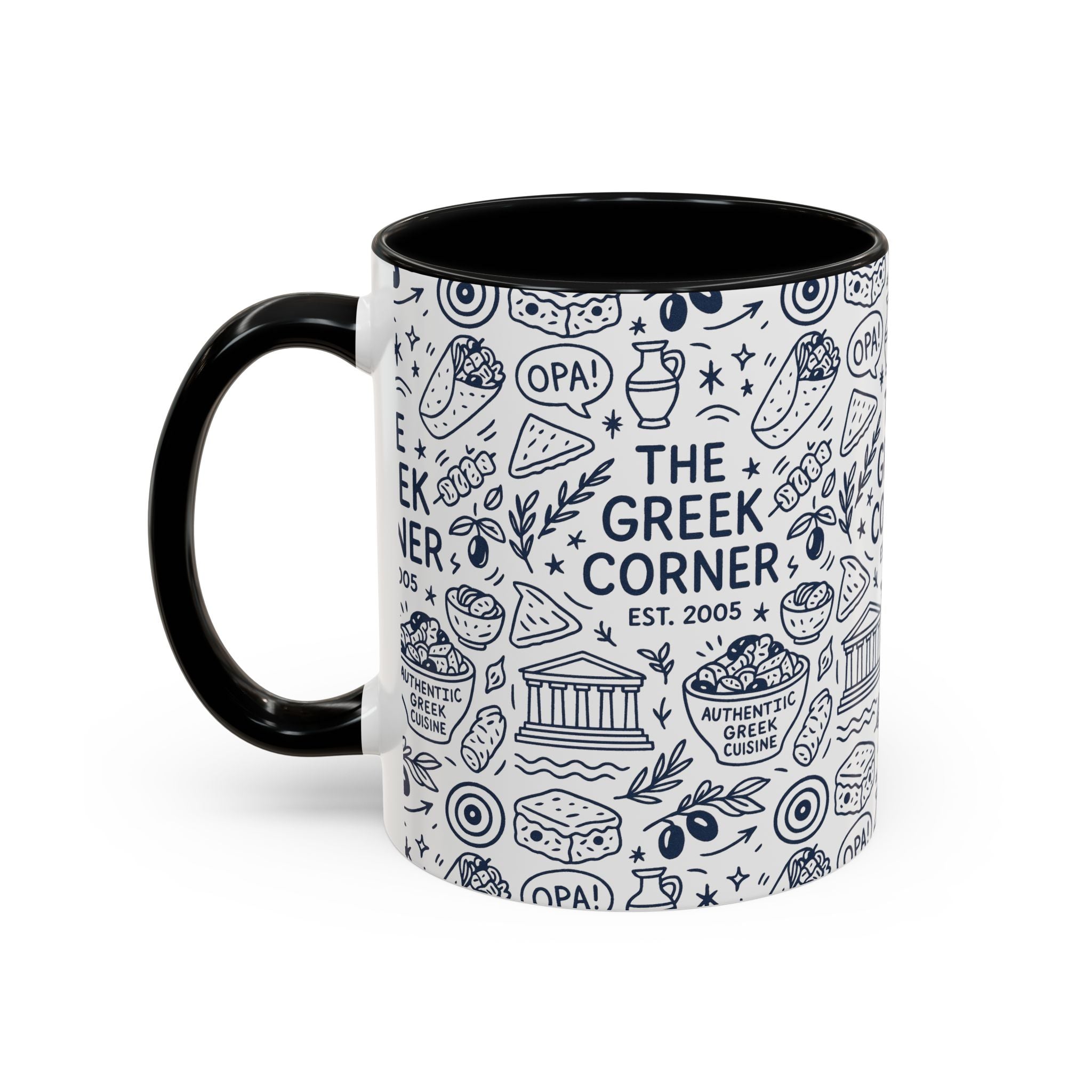 Greek Corner Accent Coffee Mug - Unique Coffee Cup for Food Lovers, Gift for Greek Cuisine Fans, OPA, Kitchen Decor, Casual Dining