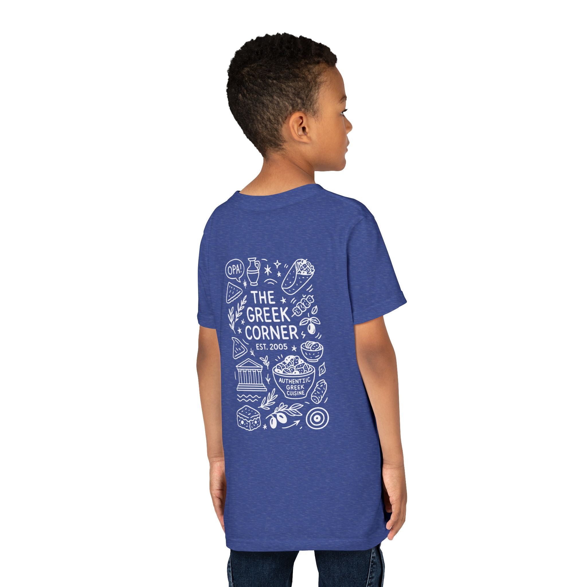 Youth Greek Cuisine Tee, Fun Kids Shirt, The Greek Corner Design, Summer Casual Wear, Gift for Food Lovers, Unique Youth Apparel