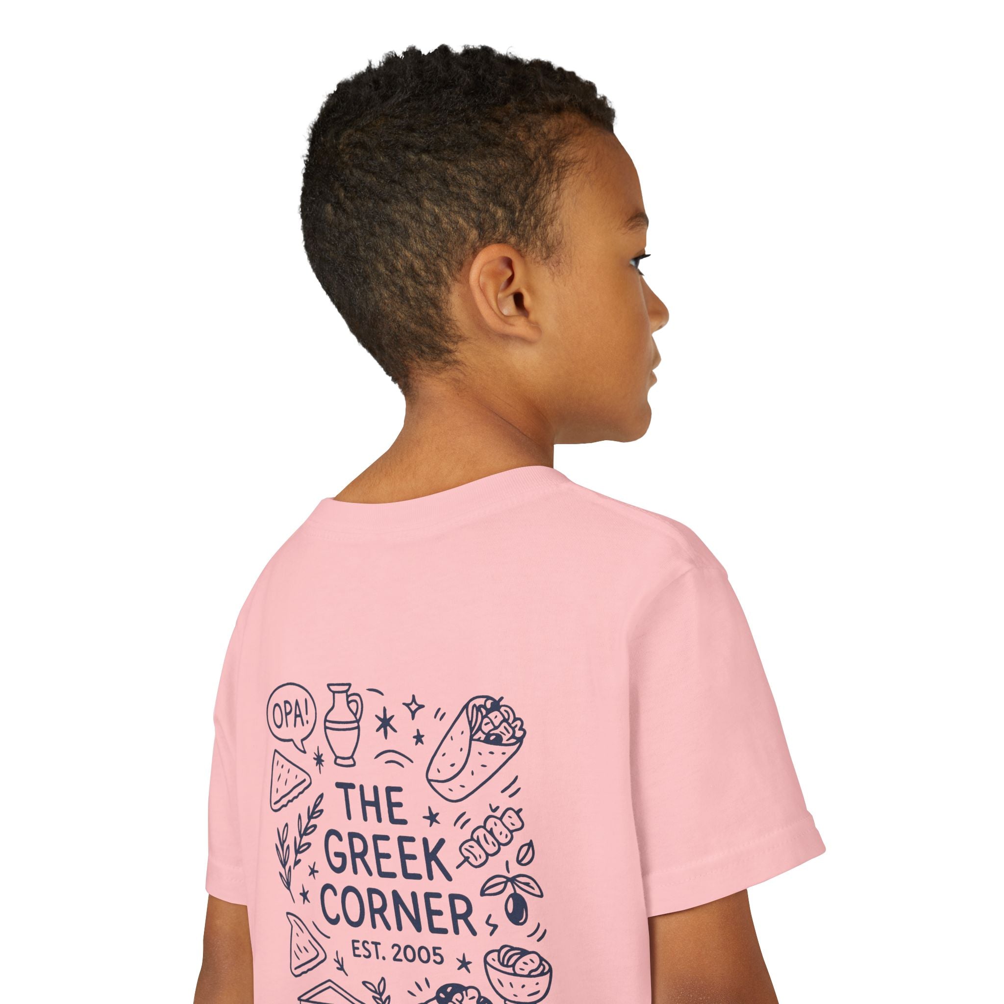 Youth Greek Cuisine Tee, Fun Kids Shirt, The Greek Corner Design, Summer Casual Wear, Gift for Food Lovers, Unique Youth Apparel