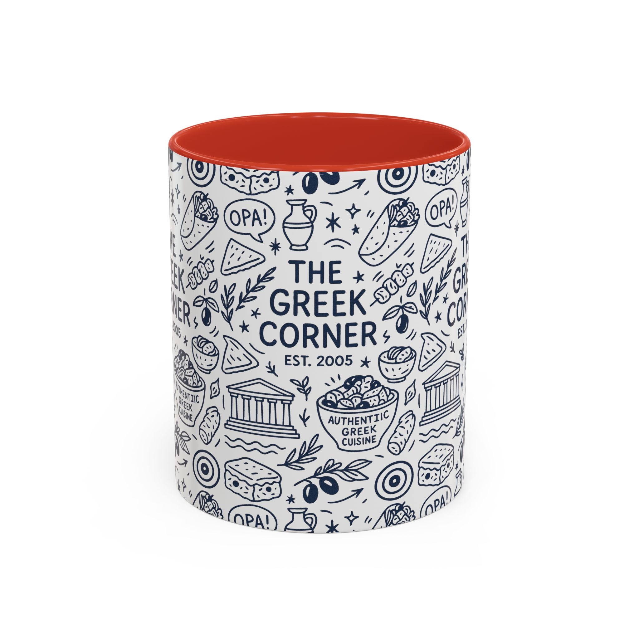 Greek Corner Accent Coffee Mug - Unique Coffee Cup for Food Lovers, Gift for Greek Cuisine Fans, OPA, Kitchen Decor, Casual Dining