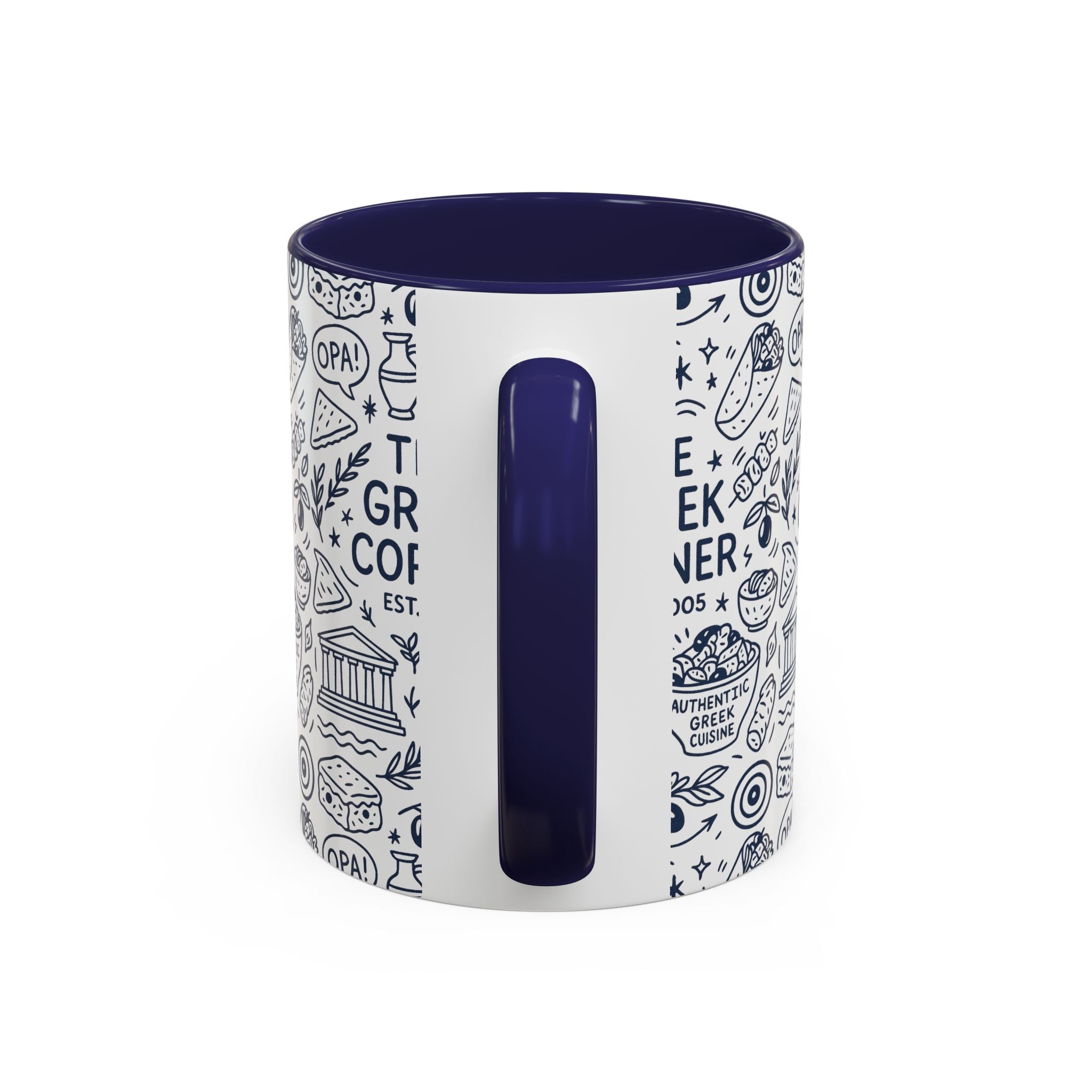 Greek Corner Accent Coffee Mug - Unique Coffee Cup for Food Lovers, Gift for Greek Cuisine Fans, OPA, Kitchen Decor, Casual Dining