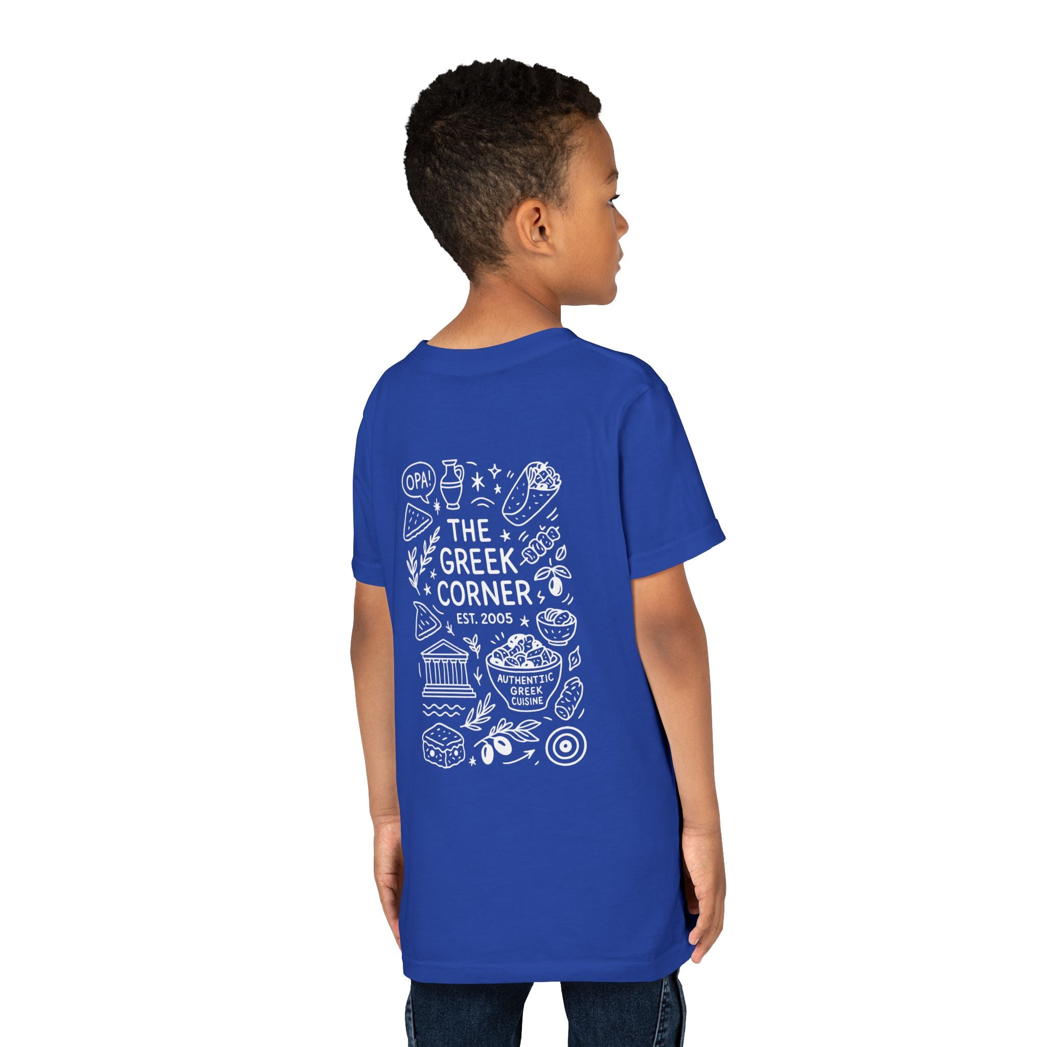 Youth Greek Cuisine Tee, Fun Kids Shirt, The Greek Corner Design, Summer Casual Wear, Gift for Food Lovers, Unique Youth Apparel