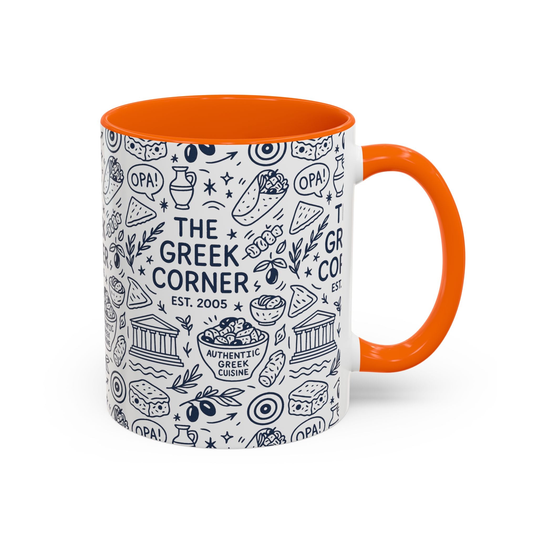 Greek Corner Accent Coffee Mug - Unique Coffee Cup for Food Lovers, Gift for Greek Cuisine Fans, OPA, Kitchen Decor, Casual Dining