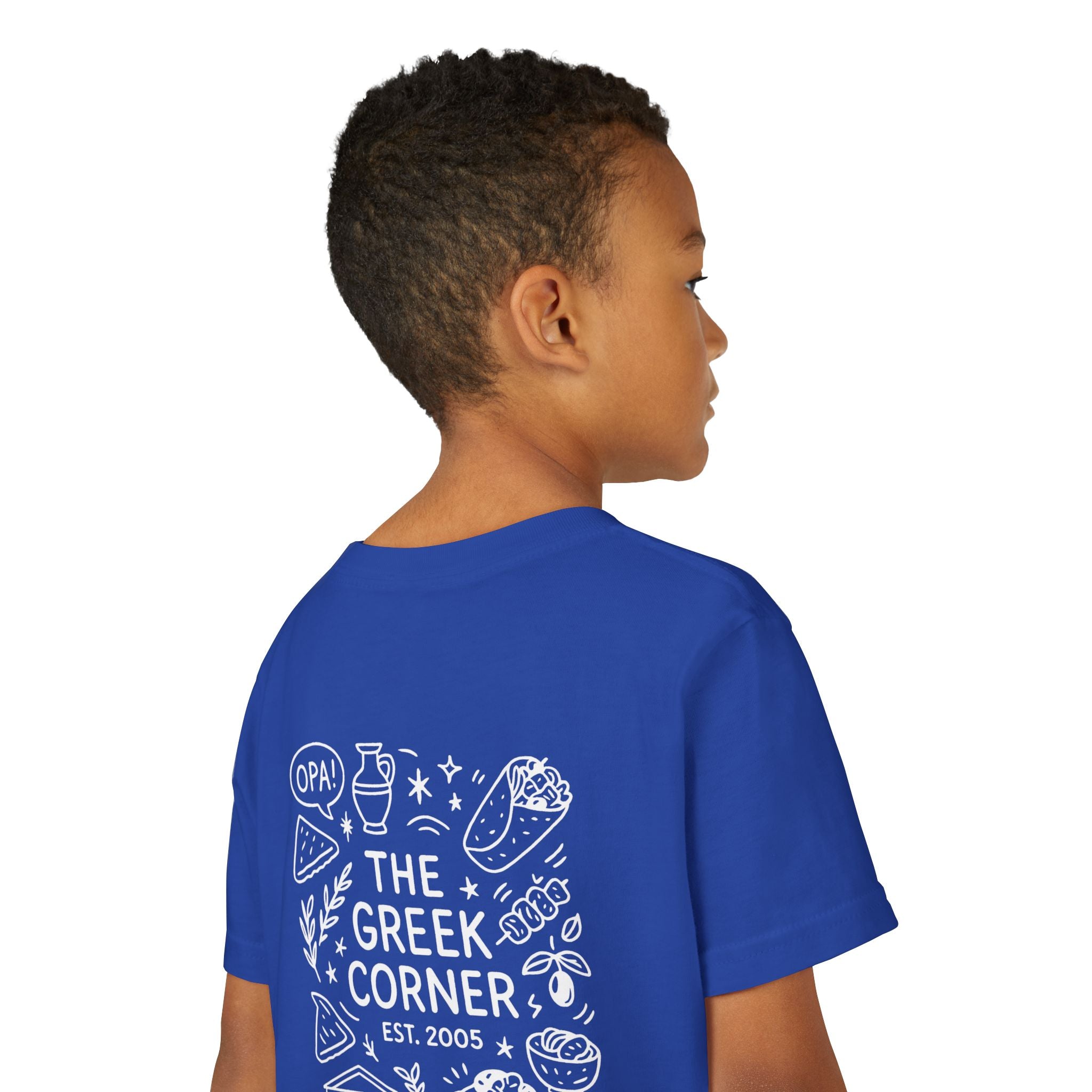 Youth Greek Cuisine Tee, Fun Kids Shirt, The Greek Corner Design, Summer Casual Wear, Gift for Food Lovers, Unique Youth Apparel