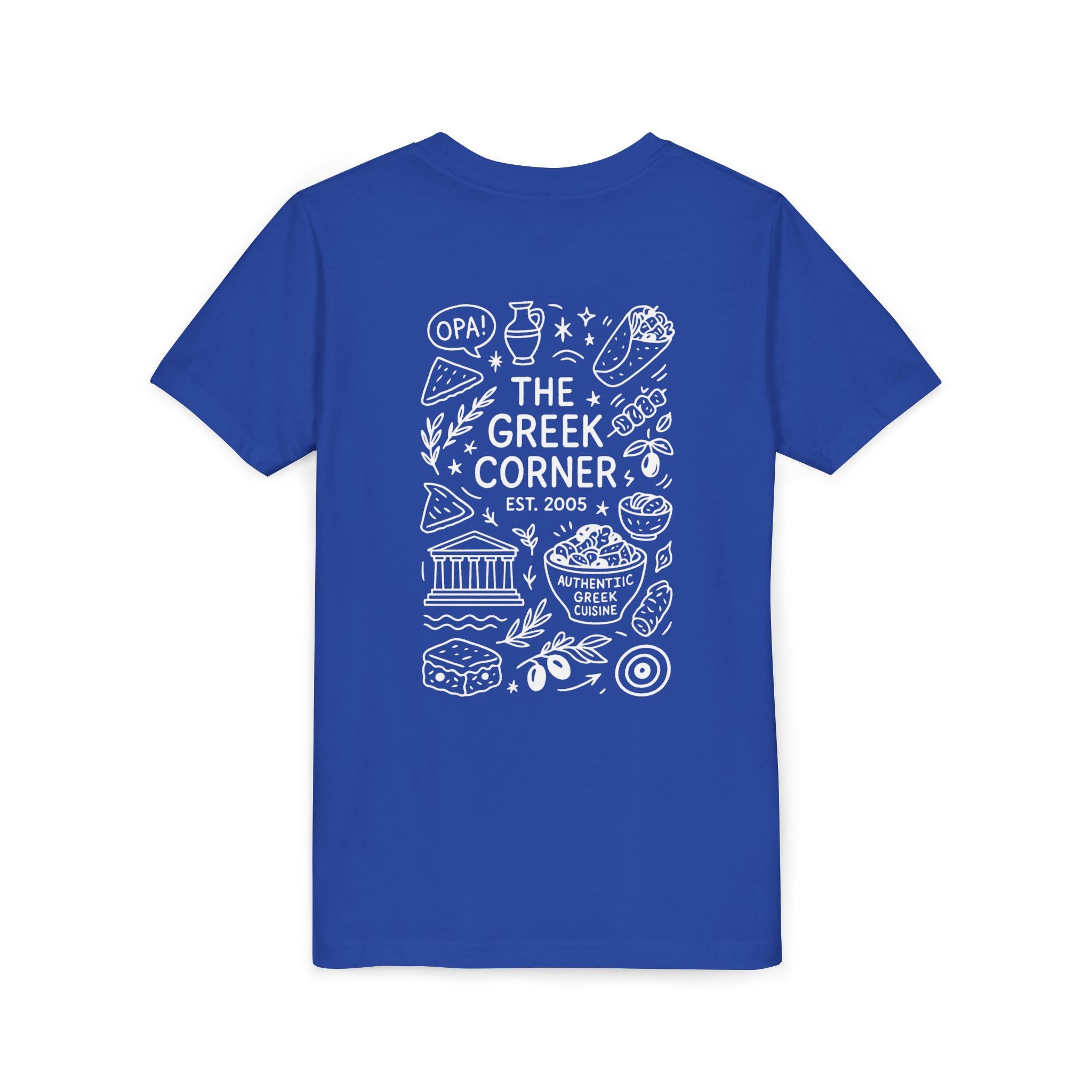 Youth Greek Cuisine Tee, Fun Kids Shirt, The Greek Corner Design, Summer Casual Wear, Gift for Food Lovers, Unique Youth Apparel