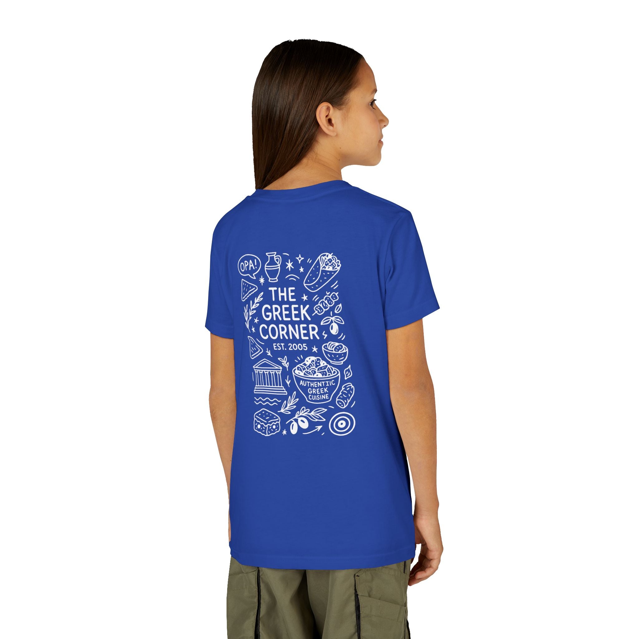 Youth Greek Cuisine Tee, Fun Kids Shirt, The Greek Corner Design, Summer Casual Wear, Gift for Food Lovers, Unique Youth Apparel