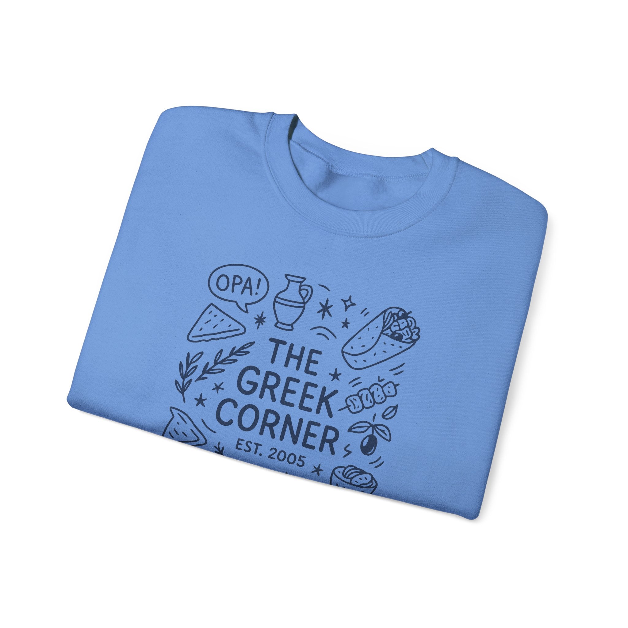 Greek Corner Crewneck Sweatshirt, Cozy Unisex Sweatshirt, Greek Theme Apparel, Gift for Food Lovers, Casual Everyday Wear